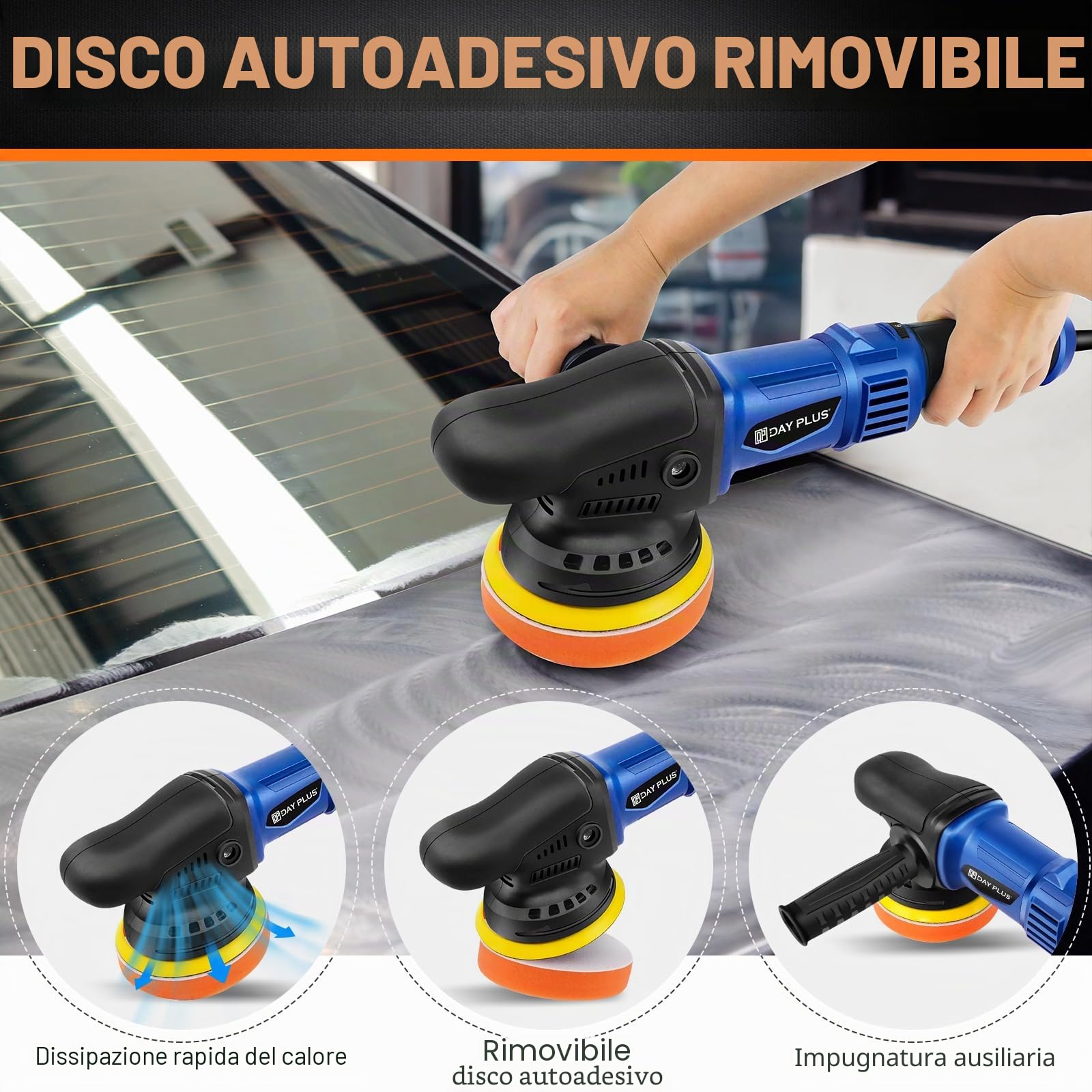 Lucidatrice eccentrica, 1200 W, set di 6 velocità variabili, 25 punte per lucidatura, trattamento delicato, lucidatrice per auto, barca, lucidatura, graffio