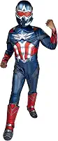 Fantasia juvenil oficial de Halloween do Capitão América da MARVEL – Macacão acolchoado de qualidade premium com máscara de plástico