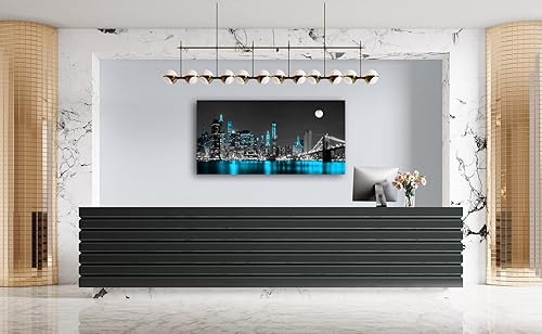 Miniatura 6 de Jiuqinghua Lienzo decorativo para pared, 1 panel, negro, blanco y azul, puente de Brooklyn, paisaje urbano, paisaje nocturno, pintura para cocina,