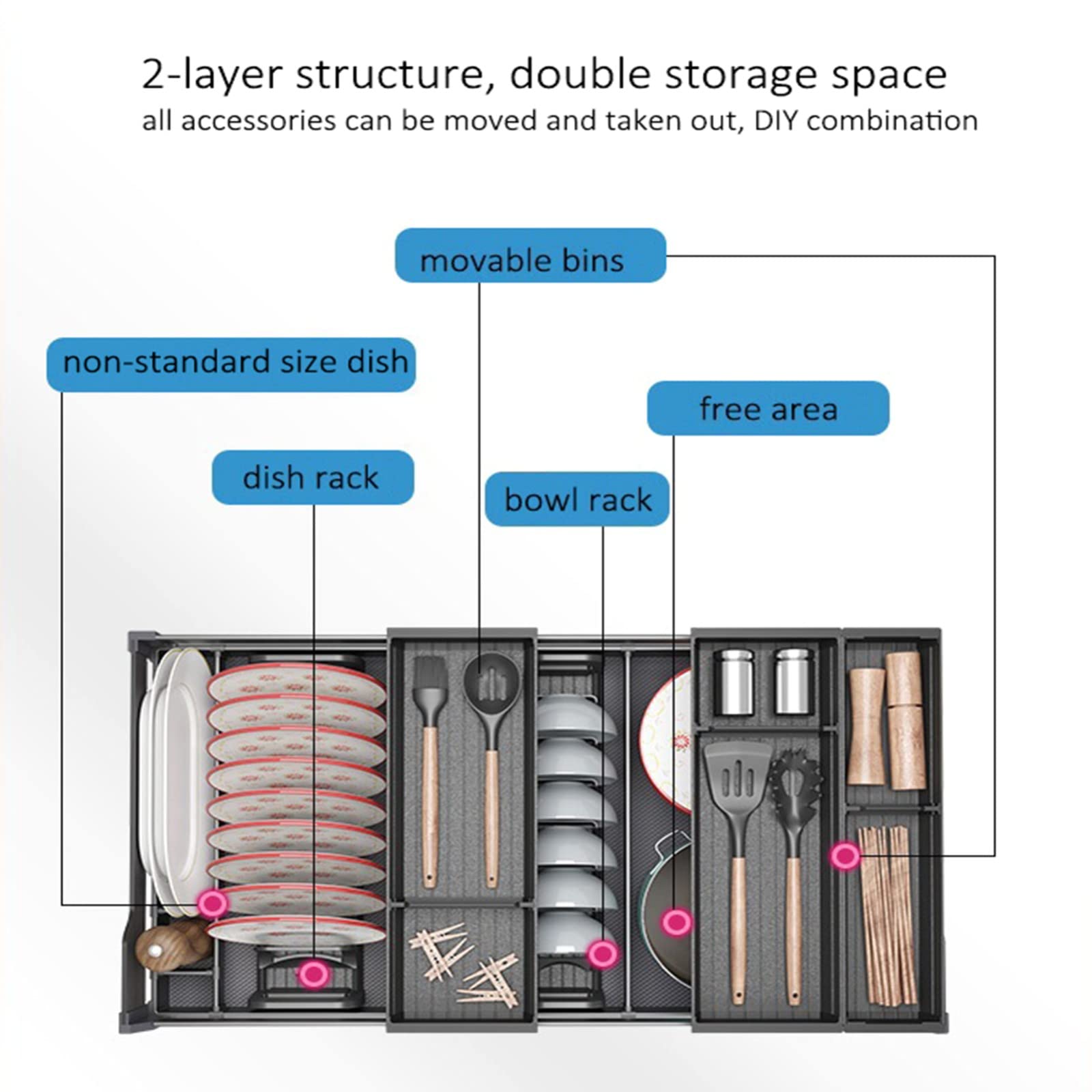 Przesuwna szuflada do szafki kuchennej, przesuwna szuflada kuchenna, szuflada kuchenna, szuflada kuchenna, przechowywanie koszy szuflad, możliwość dostosowania 750