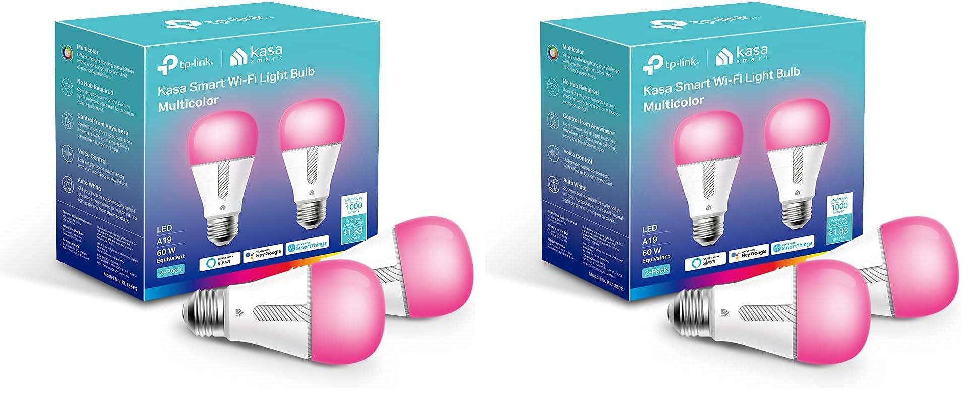 Kasa Smart Bulb,1000 Lumens Full Color Changing Dimmable Smart WiFi Light Bulb Compatible with Alexa and Google Home,11W,A19,2.4Ghz only,No Hub Required (KL135P2),White,(Pack of 4) 1000 LM, 4-Pack