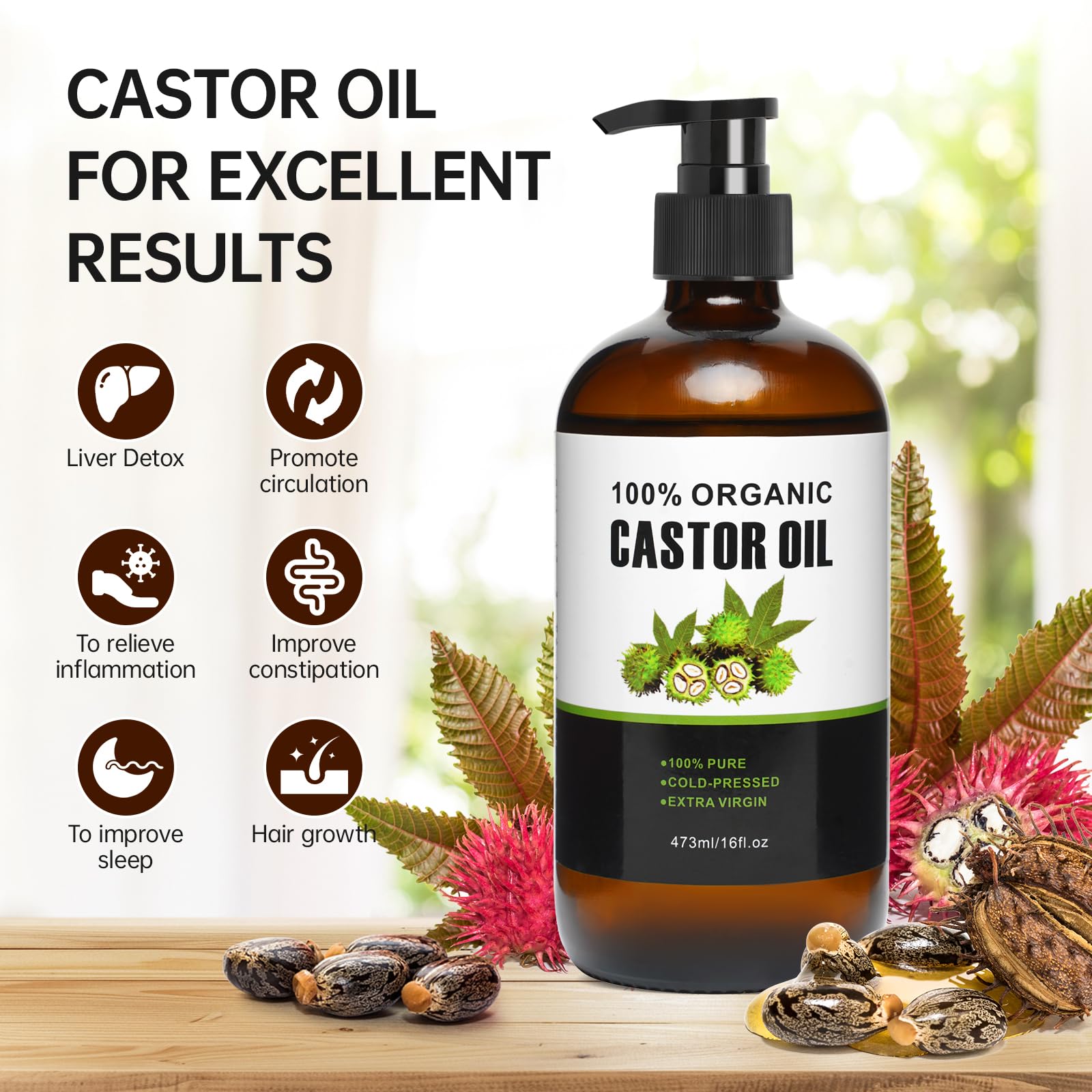 40Pcs Castor Oil Pack Wrap, Organic Cotton Castor Oil Patches and Castor Oils Organic Cold Pressed Unrefined Glass Bottle for Waist Knees Neck Belly Arms