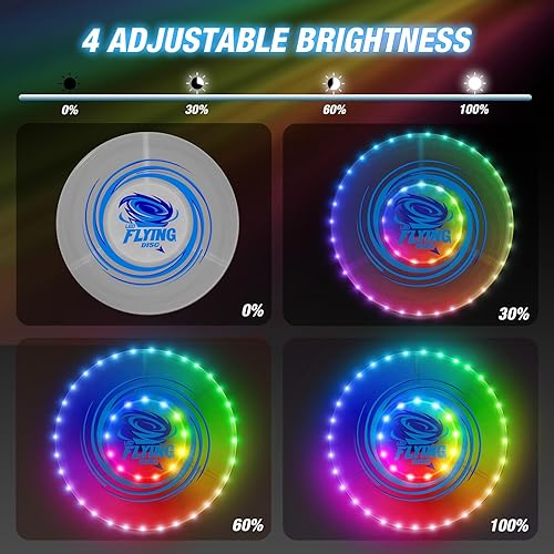 Miniatura 5 de Paquete de 2 discos voladores iluminados para niños, discos recargables con 45 LED, 14 modos de iluminación (10 pulgadas) y disco de batería