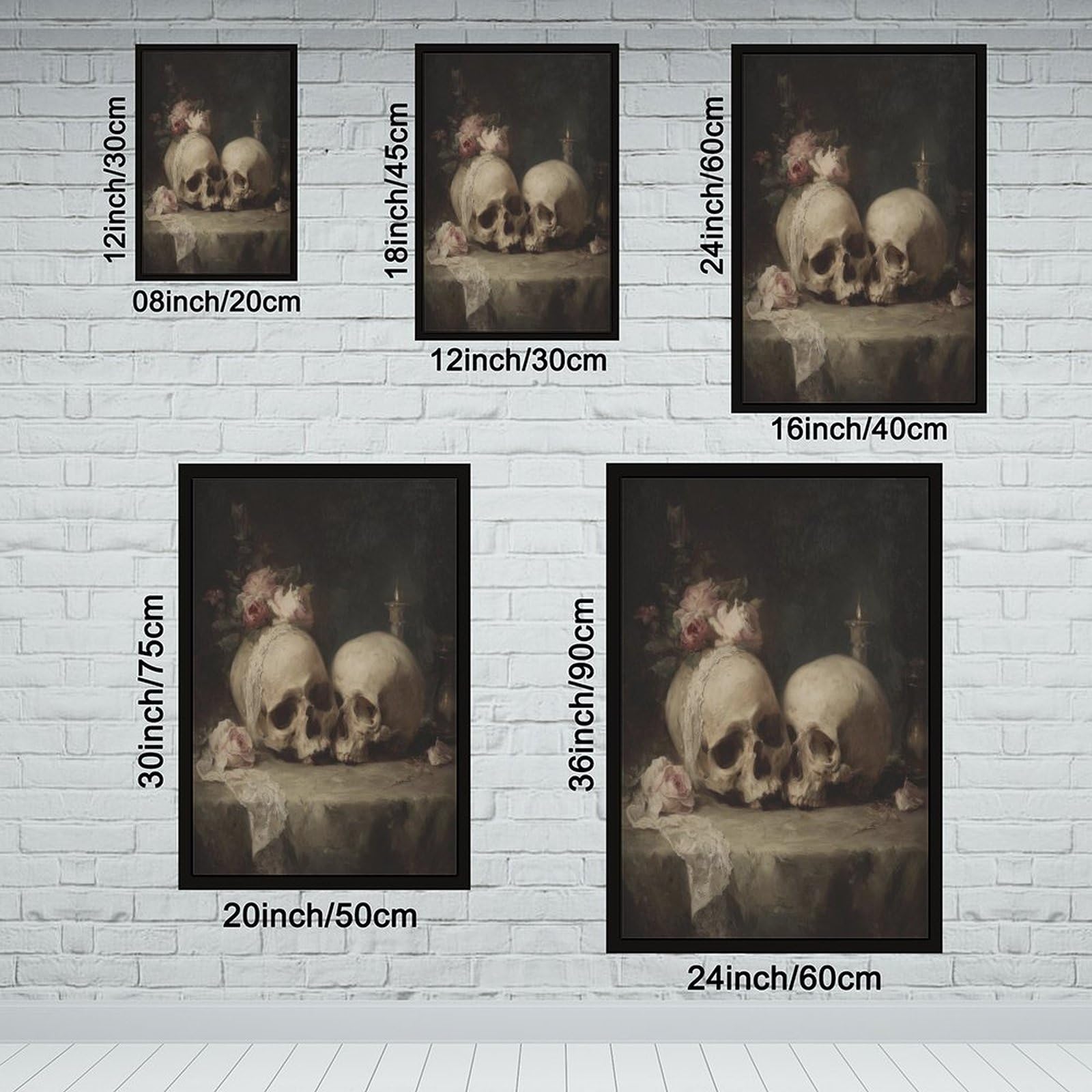 Poster gothique de couple de crânes sur toile pour décoration de chambre à coucher, bureau, chambre, cadeau 30,5 x 45,7 cm (L x l)