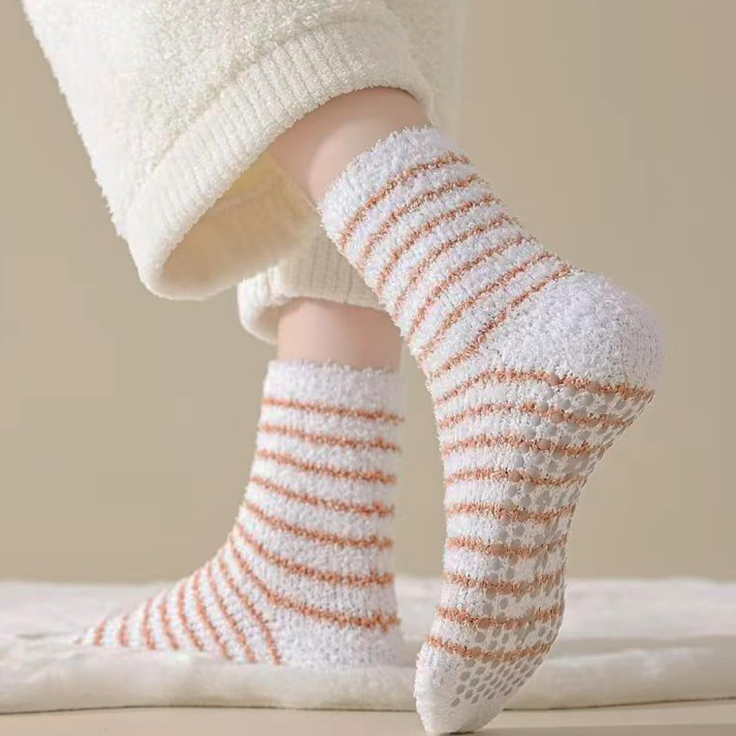 HUGSWEET 6 Pairs Thick Fuzzy Socks with Grip Cozy Non Slip Hospital Socks Home Fluffy Warm Slipper Socks Gifts for Women - Image 3