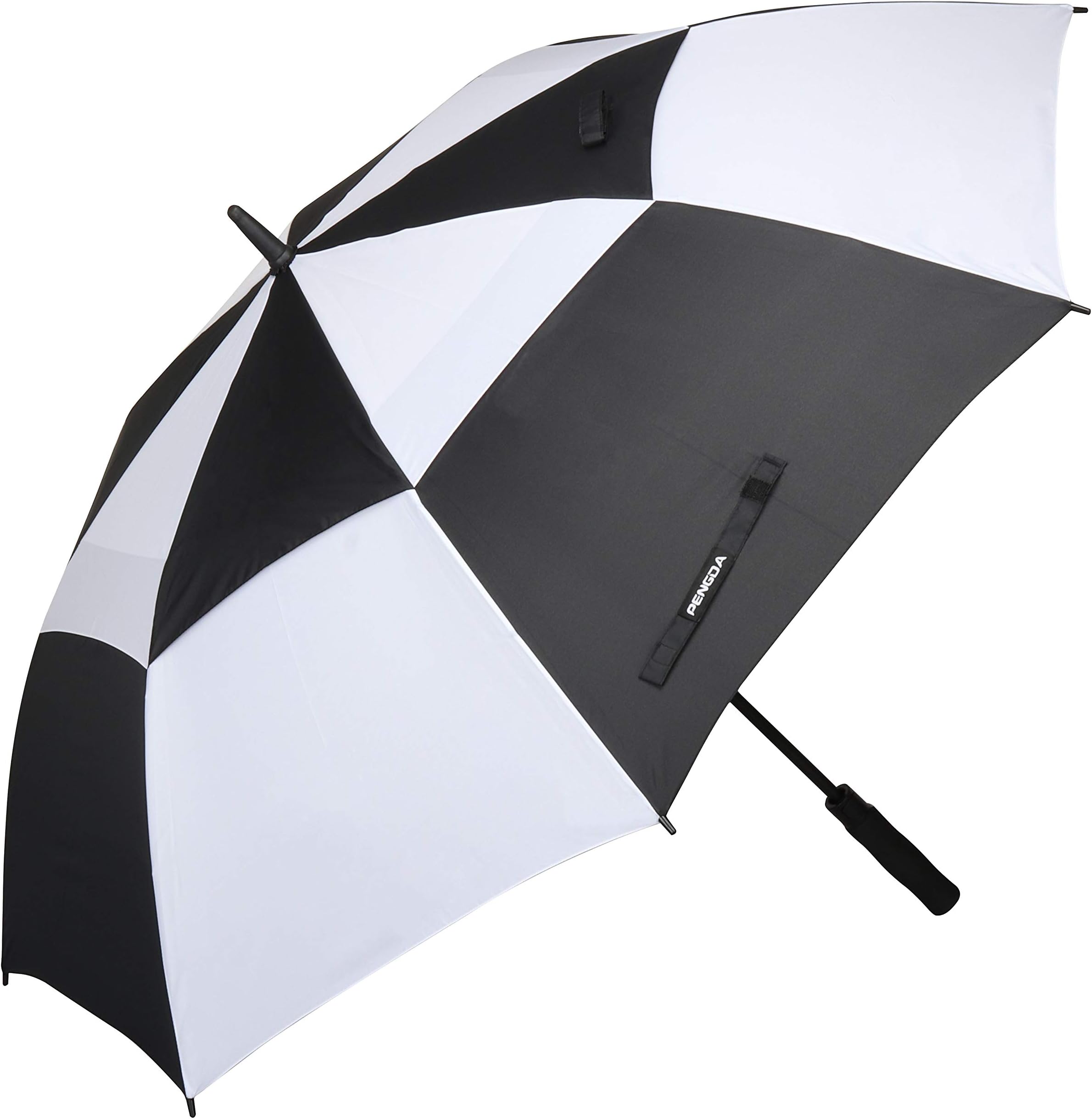 PENGDA Automatic Open Golf Umbrella - Very Strong 62 Inch Oversize Double Canopy Windproof Waterproof Large Stick Umbrellas Protects Against Rain, Wind, Sun (Black & White)