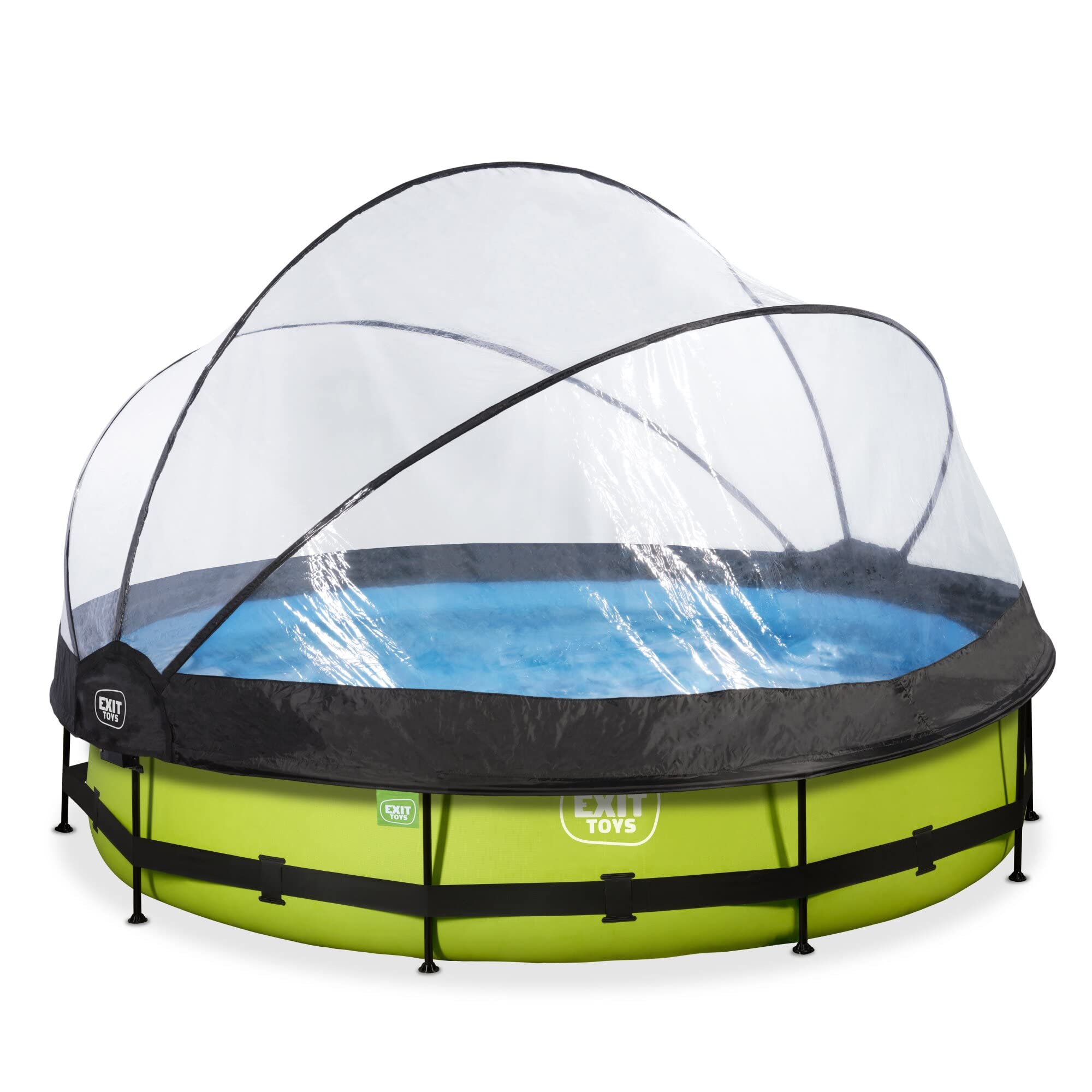 EXIT Toys Lime Pool con Cubierta Multifuncional - ø360x76cm - Piscina de Marco Redondo con Bomba de Filtro de Cartucho - Fácil Acceso - Marco Robusto - para Agua Limpia y Cálida - Verde