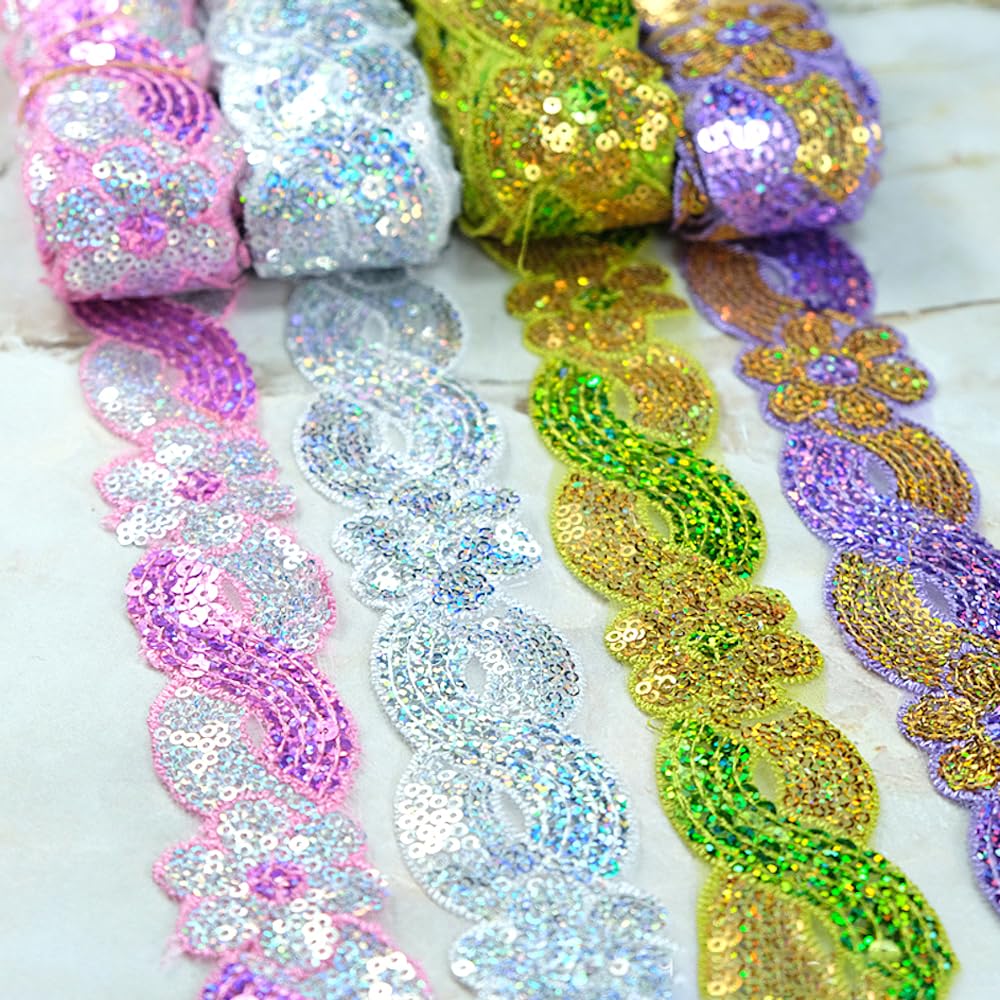 2 rollen 6 mm x 4,5 m paillettenband, paillettenband, paillettenband, paillettenband, paillettenband, trim, glitter band, sierband voor naaien, doe-het-zelf knutselen, kledingdecoratie, sieraden