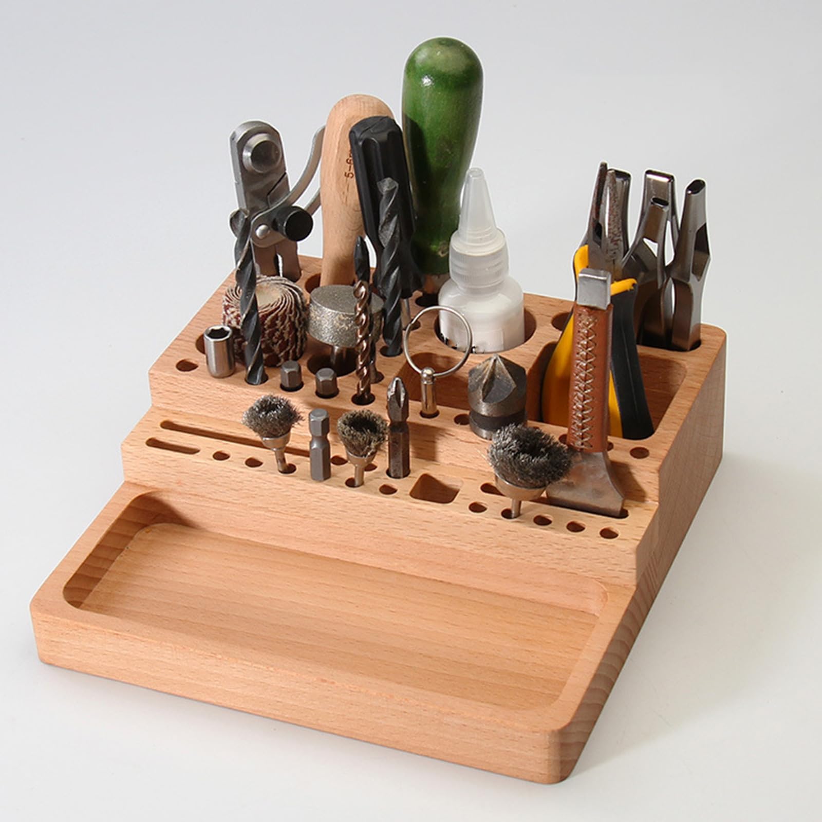 COOLHOOD Estante de herramientas de madera resistente, solución de almacenamiento portátil para herramientas de trabajo de cuero y suministros de manualidades, solución de almacenamiento de