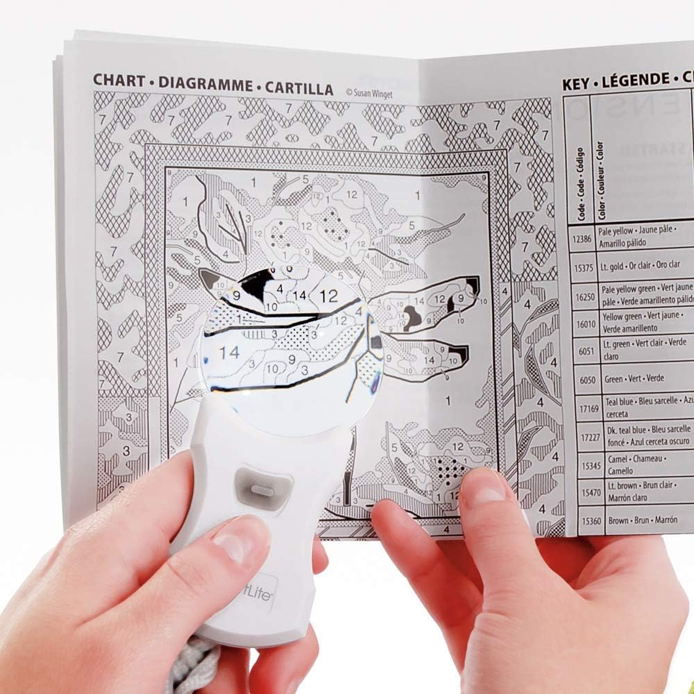 Person using OttLite Magnifier on a detailed chart