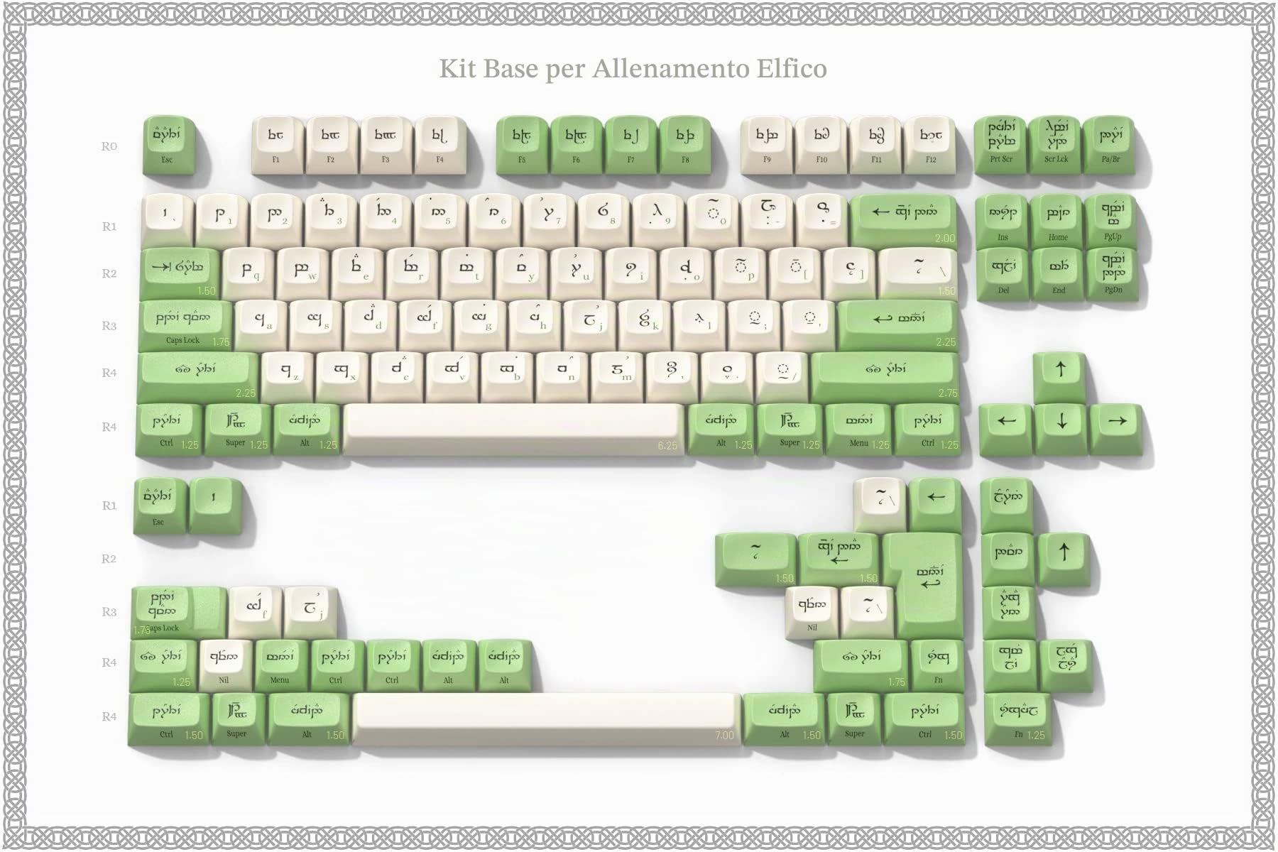 DROP The Lord of The Rings MT3 - Set di keycap elfico, in PBT Hi-Profile, tastiera Cherry MX Style compatibile con 60%, 65%, 75%, TKL, WKL, HHKB e altri (kit base per addestramento elfico)