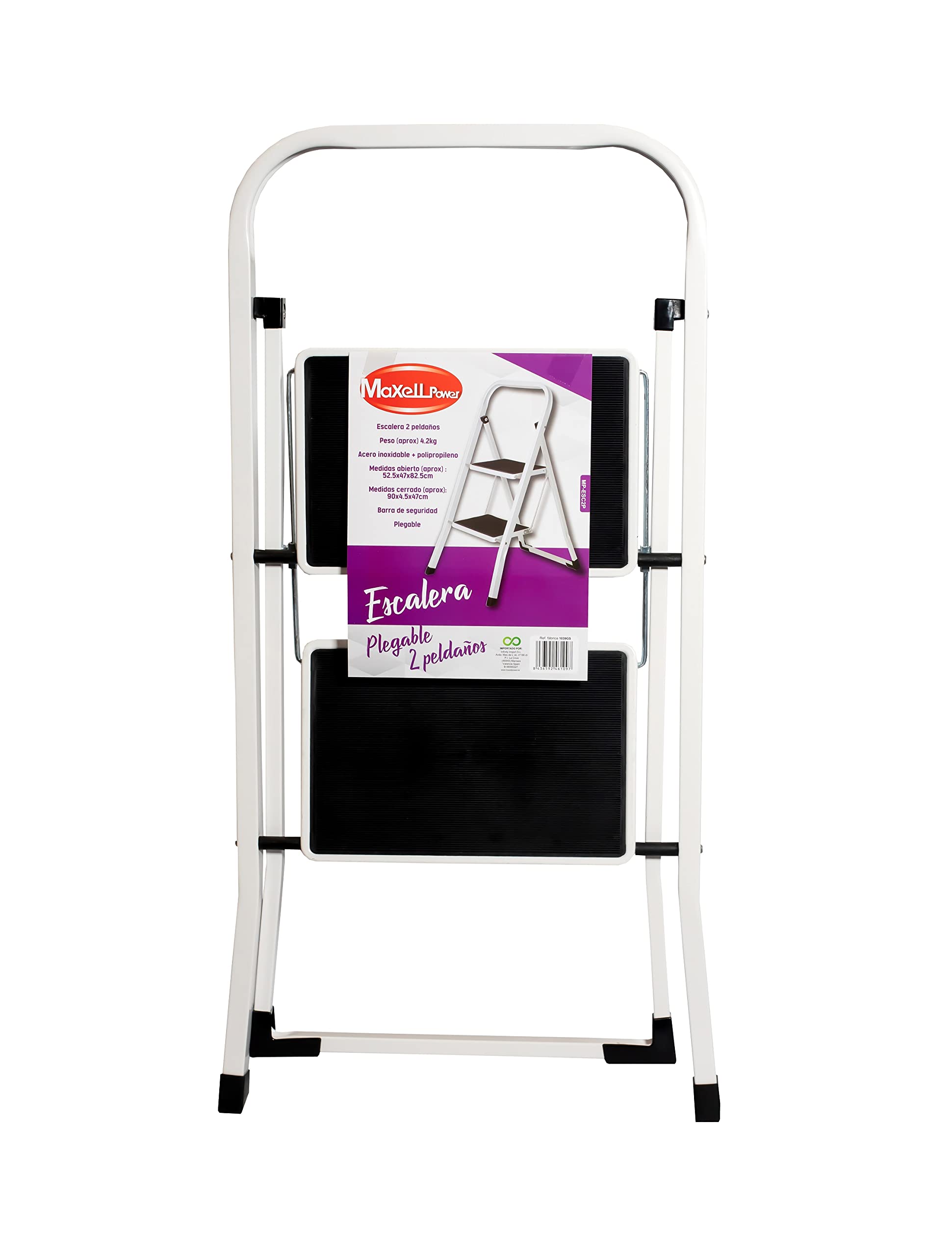 Escalera Plegable, Escalera 2 peldaños, domestica para hogar, Antideslizante, multifuncion, Resistente, 52.5x47x82.5cm 4kg (2 PELDAÑOS) Blanco