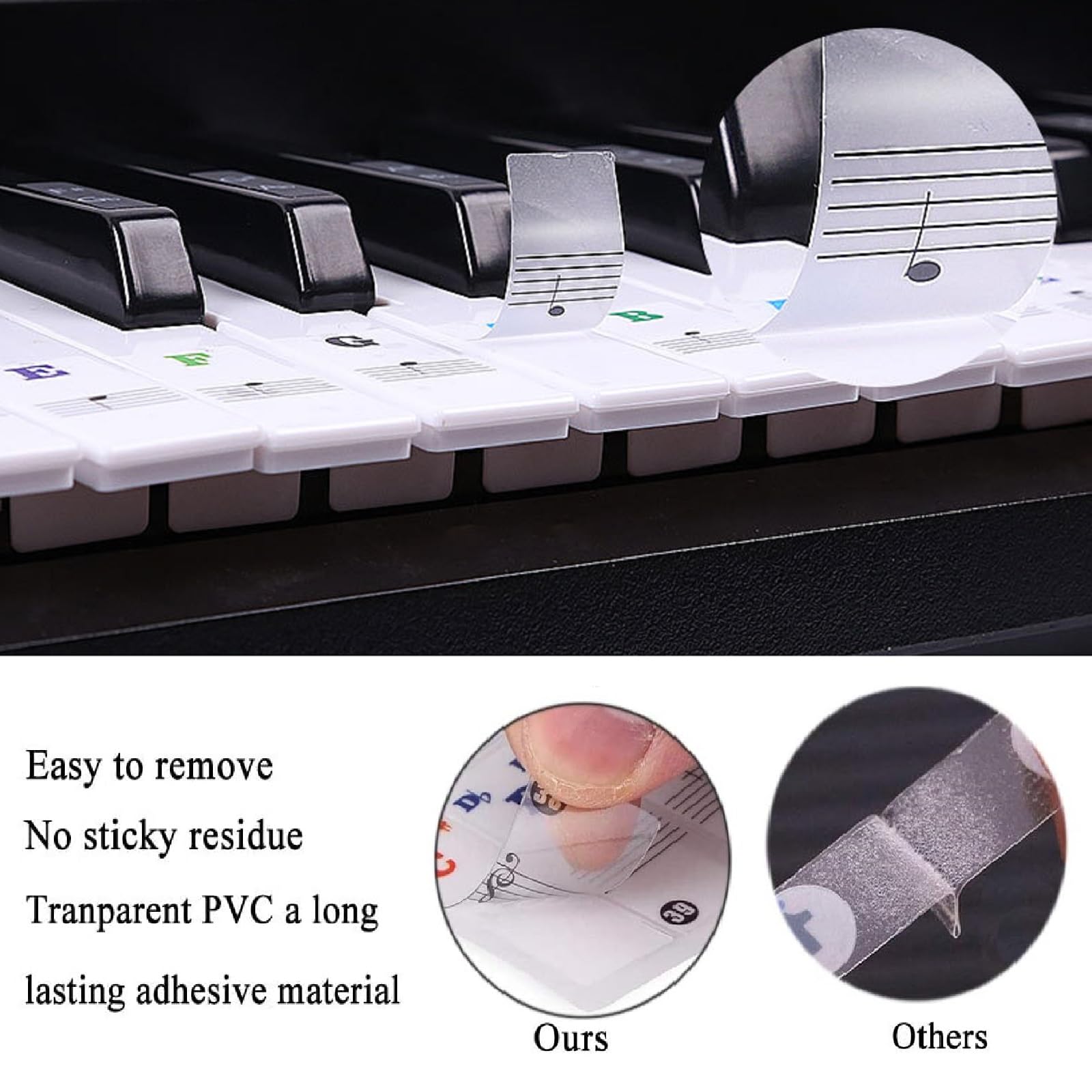 Autocollants pour Notes de Piano Colorés,Autocollants pour Clavier de Piano,Amovibles Autocollants de Clavier de Piano,Touches Note Autocollant,Autocollants de Notes de Touches de Piano pour Débutants