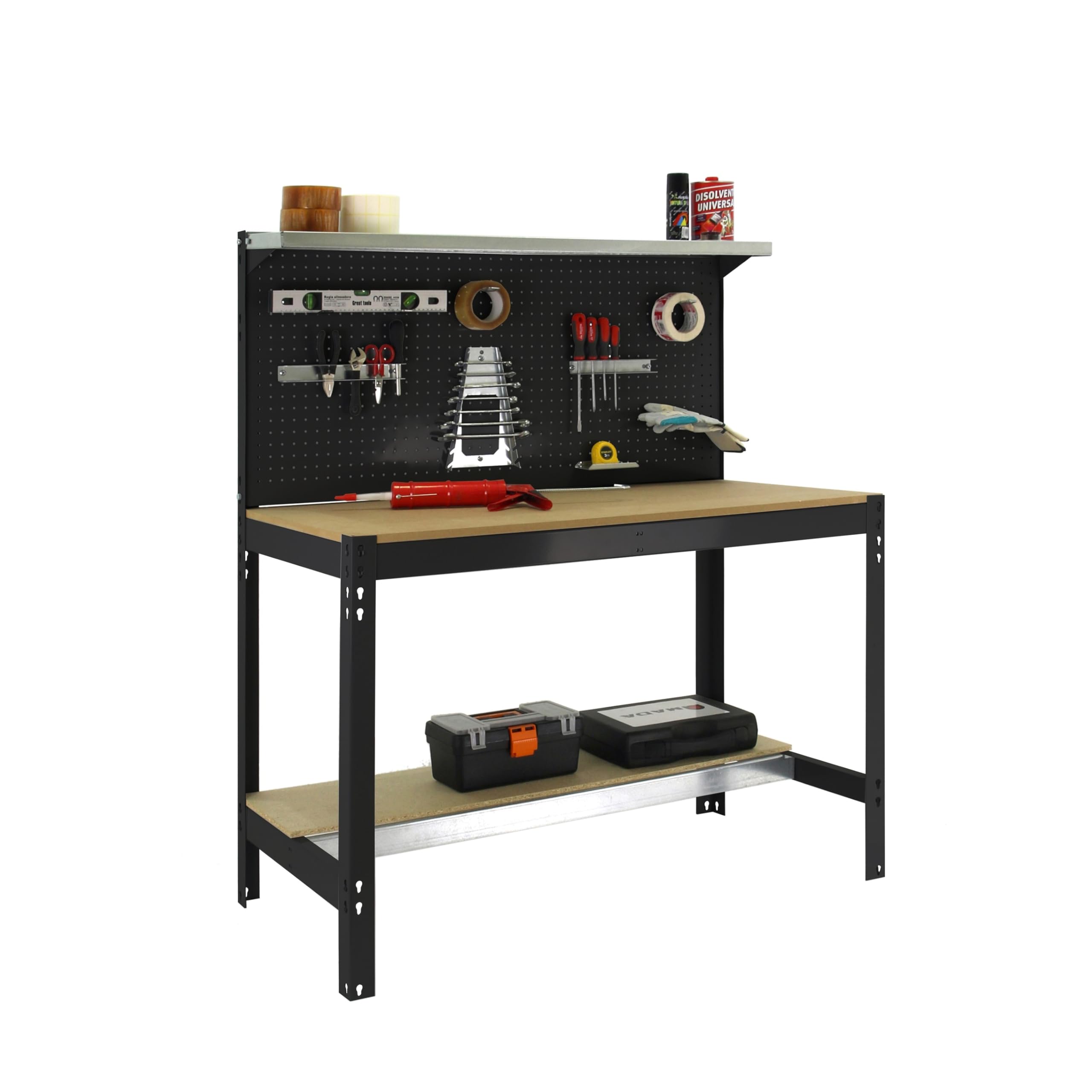 Simon Rack Banco de Trabajo Taller, Capacidad Carga 600 kg, 1445x1510x610 mm, Mesa de Trabajo, Antracita/​Madera - BT3