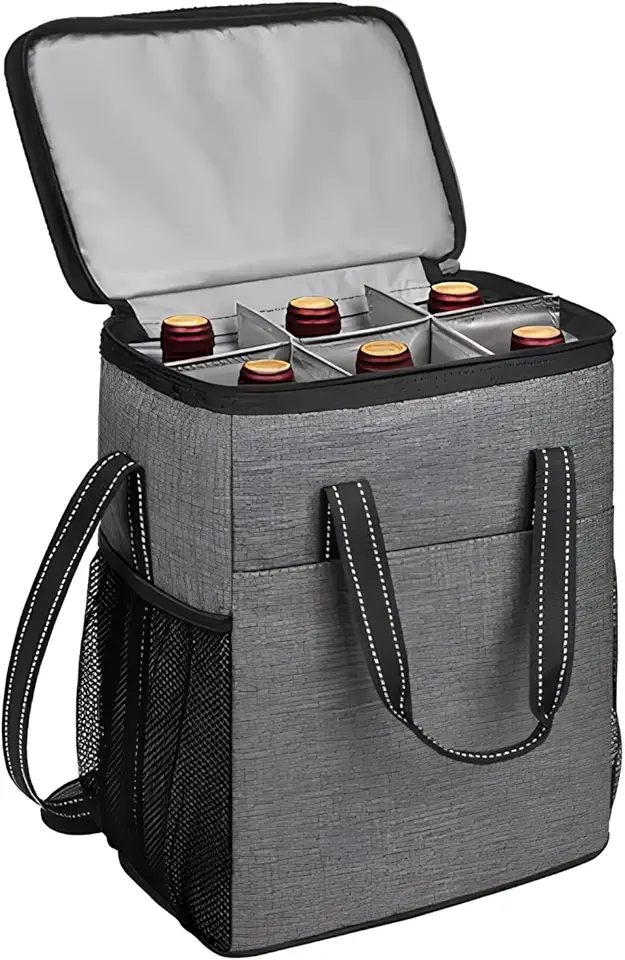 Bolsa Térmica Porta Vinho 6 Garrafas E Taças Alça Ajustável
