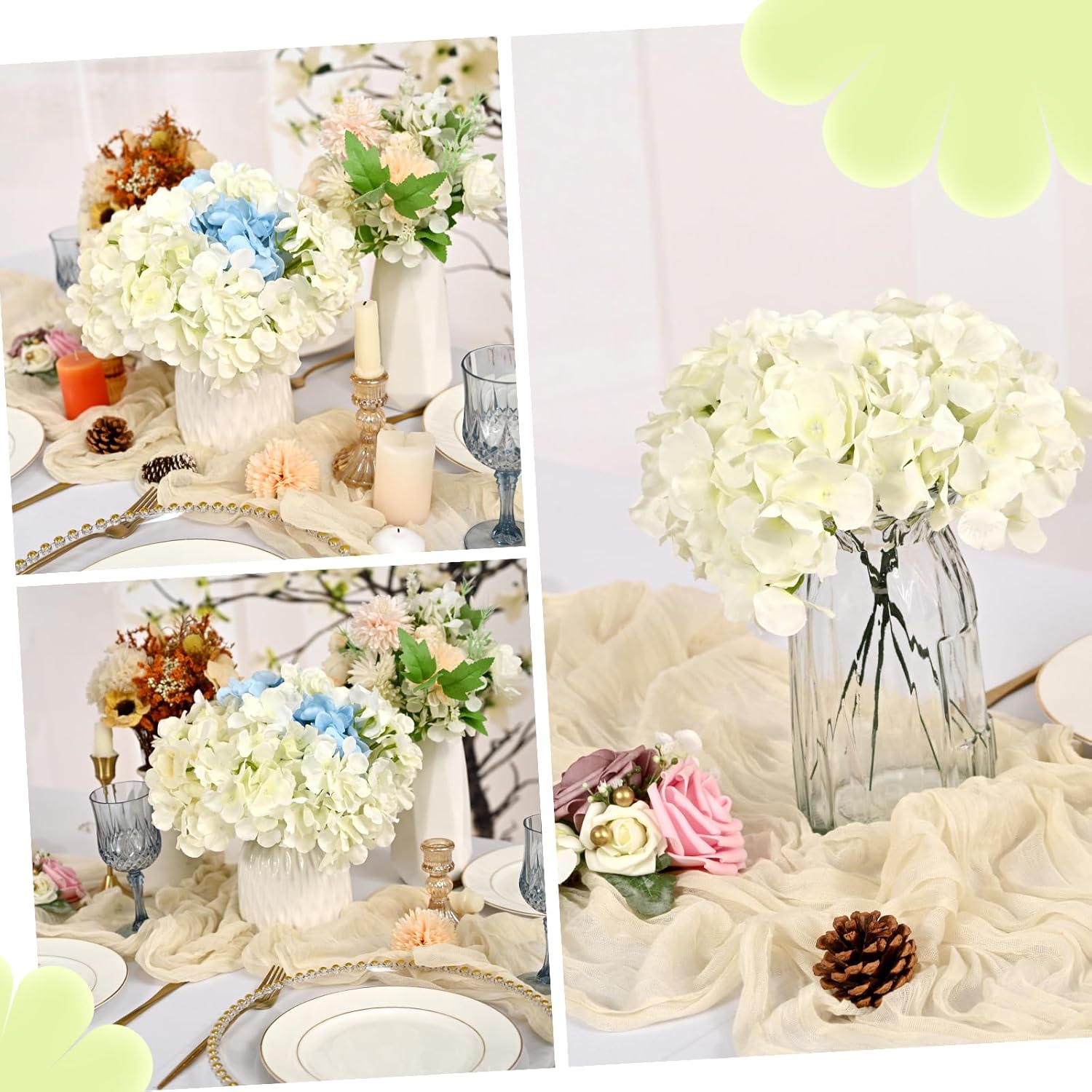 Pesonlook 100Pcs Hydrangeas Artificial Flowers,Ivory Silk Fake Hydrangeas Flowers Heads with Stems,Full Hydrangeas Flowers for Wedding Centerpieces,Party,Arch,Home Garden,Festival Decoration