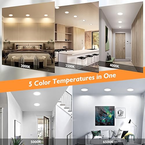 Miniatura 2 de BesLowe Paquete de 4 luces LED empotrables de 6 pulgadas 5CCT ultrafinas con caja de conexiones, 12W 150W Eqv, 3000K3500K4000K5000K6500K, 1200LM