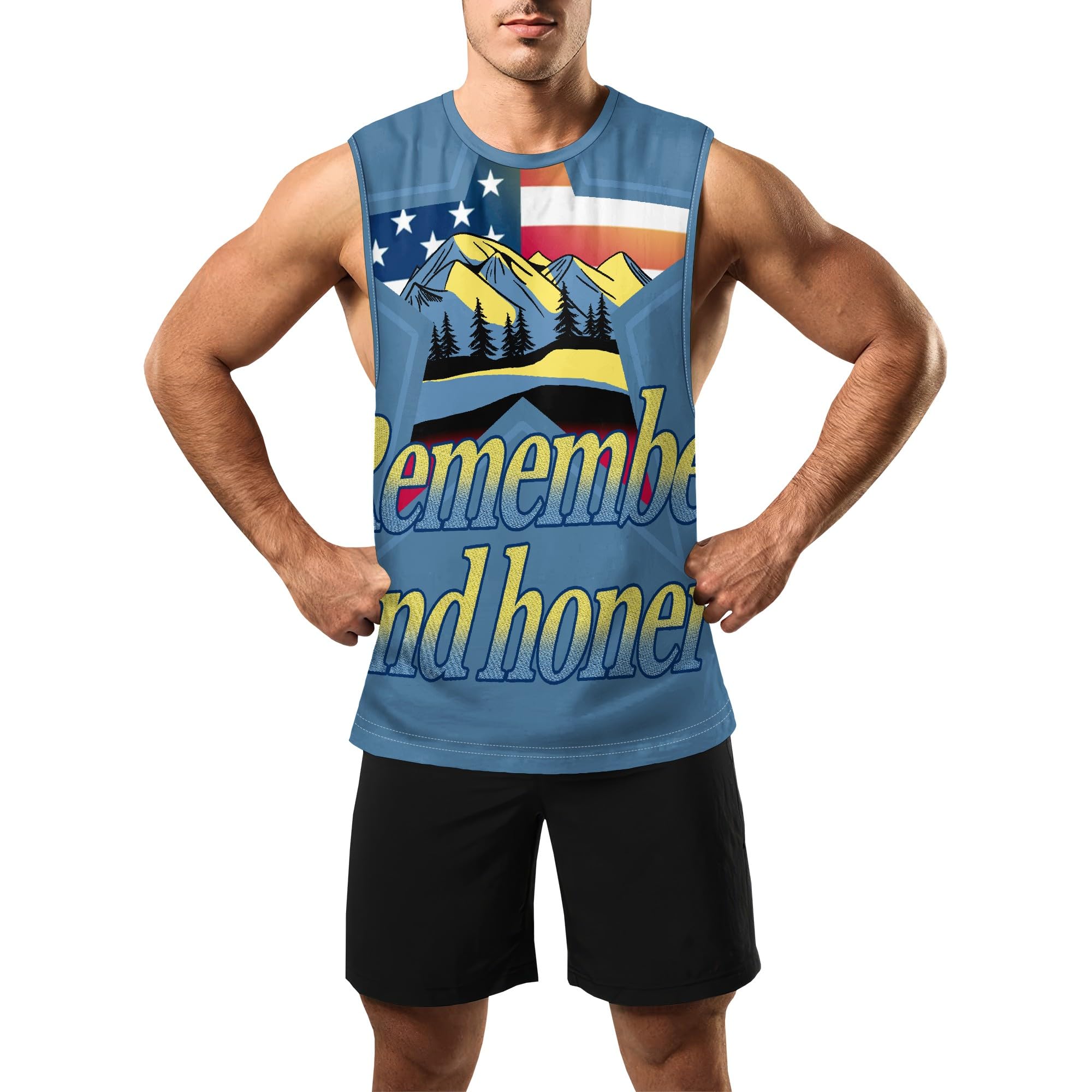 Zhyaj Summer Tanks Top for Men Flag Graphic Print Sleeveless Shirts Casual Working Out Vest T-Shirts Loose-Fit Men's Tank