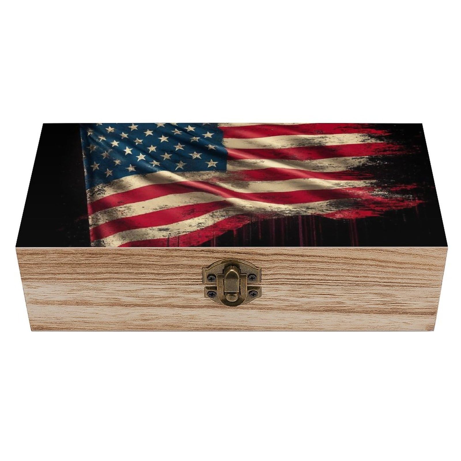 HLBSDM Wooden Storage Box with Hinged Lid, Decorative Wooden Box Jewellery Organizer American Flag Art Keepsake Box for Wedding, Birthday, Anniversary