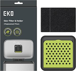 EKO Activated Charcoal Odor Filter Kit – 2-Pack Strong Odor Absorber and Deodorizer with Filter Case for Trash Cans