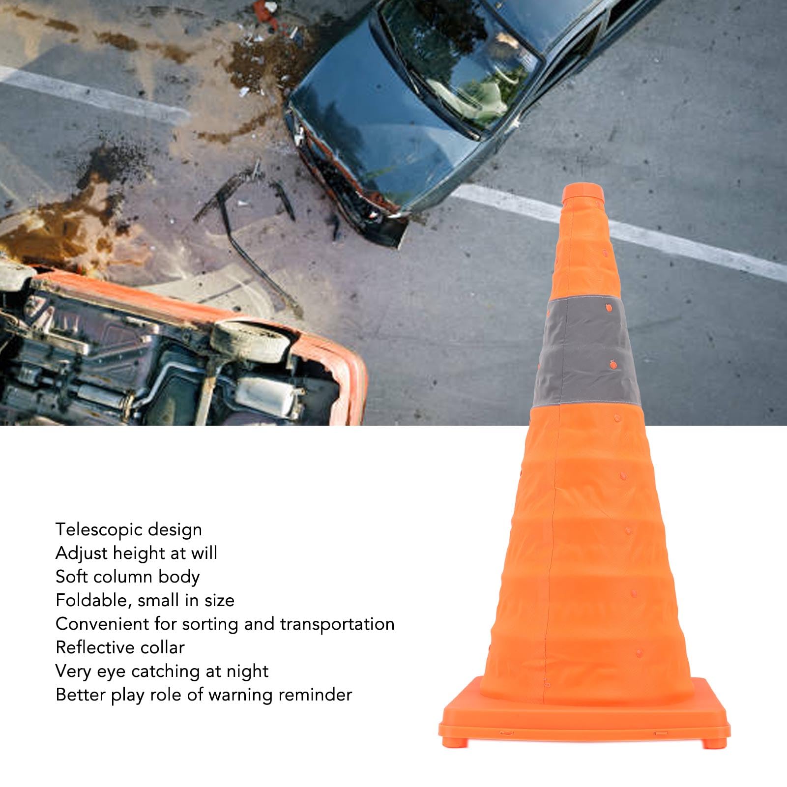 Traffic Safety Cones, Multi Purpose Pop up Cones with Reflective Collar, Orange for Driving Training and Parking Lots