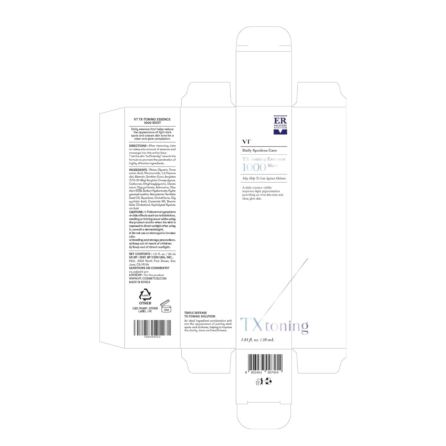 VT COSMETICS TX Toning Essence 1000 Shot, Tranexamic Acid Serum with Niacinamide, Glutathione for Radiant Glass Skin Face, Dark Spots, Sun Spots, Age Spots, Acne Scar, Korean Skin Care (1.01 fl. oz.) - Image 7