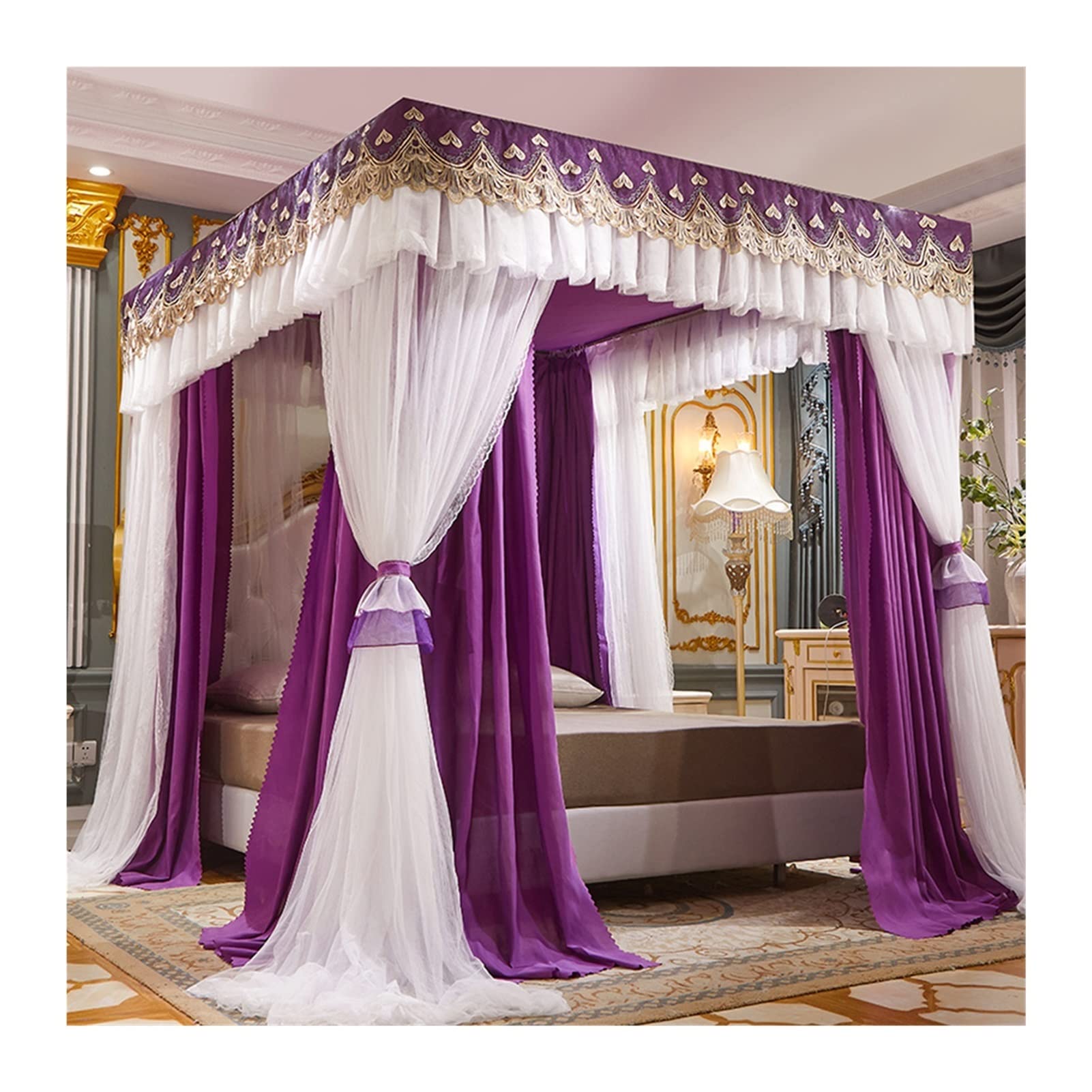 GTHTUHFD Bed Canopy Double Bed Canopy, Bedroom Shading & Dustproof Bed Curtain With Encrypted Net, S Bedroom Decoration Mosquito Net,Purple-150x200x200cm