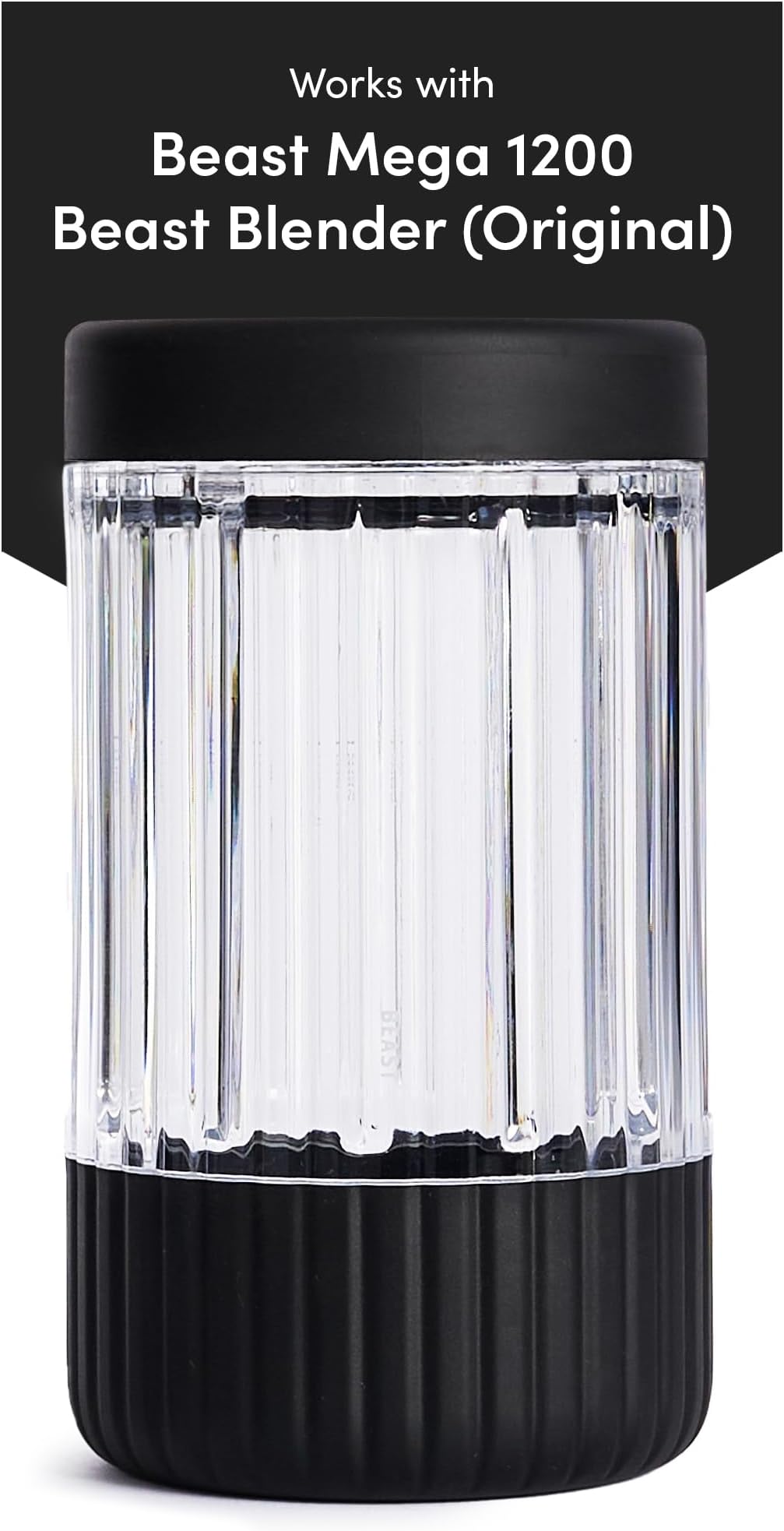 BEAST Blending Vessel for Mega 1200 and Original Blender | Ultra-Thick Tritan Blending Vessel + Storage Lid (1000mL, Carbon Black)