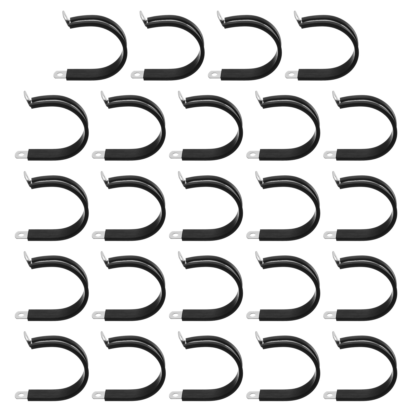 uxcell 24 Pcs 46mm(1-13/16") Cable Clamp, 304 Stainless Steel Rubber Coated Cushioned Insulated Cable Clamp R-Tube Strap Clamp for Lines Pipe Hose