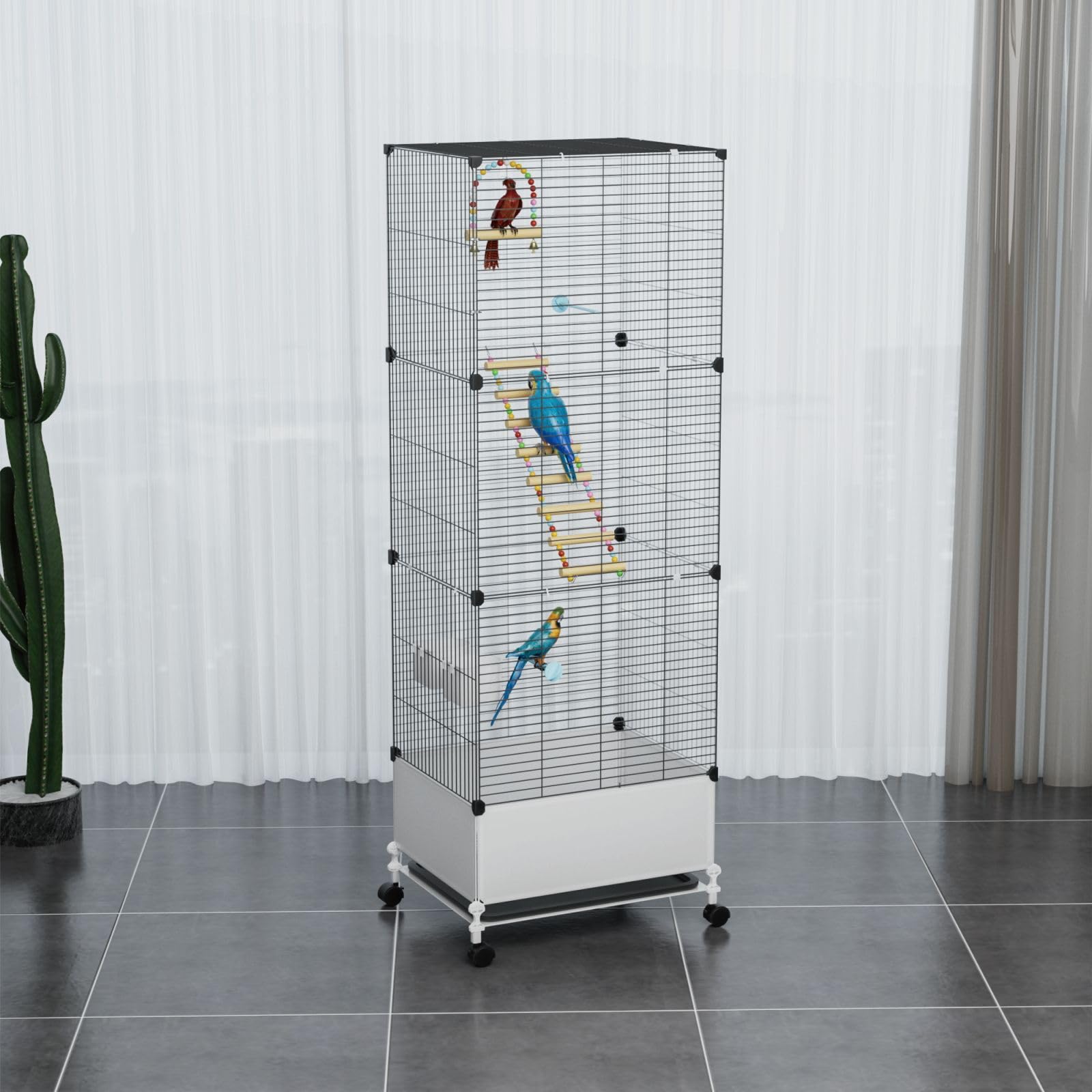 STILLCOVE Extra großer Vogelkäfig, schwarzer Sittichkäfig mit Rollständer und Rollen, breiter Vogelkäfig für Papageien, Nymphensittiche, Sittiche, Wellensittiche, Kanarienvögel, Finken, Lovebird