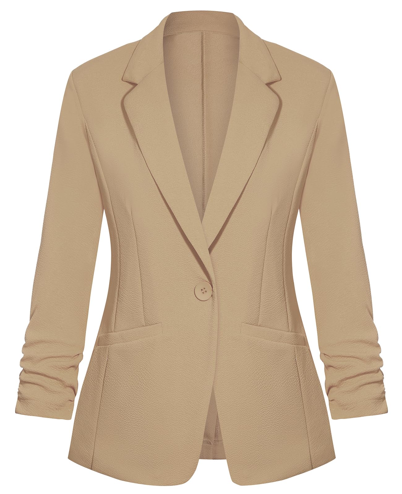 Blazers for Women Dressy Casual Ruched 3 4 Sleeve Lapel Button Work Office Cardigan Suit Jacket with Pockets