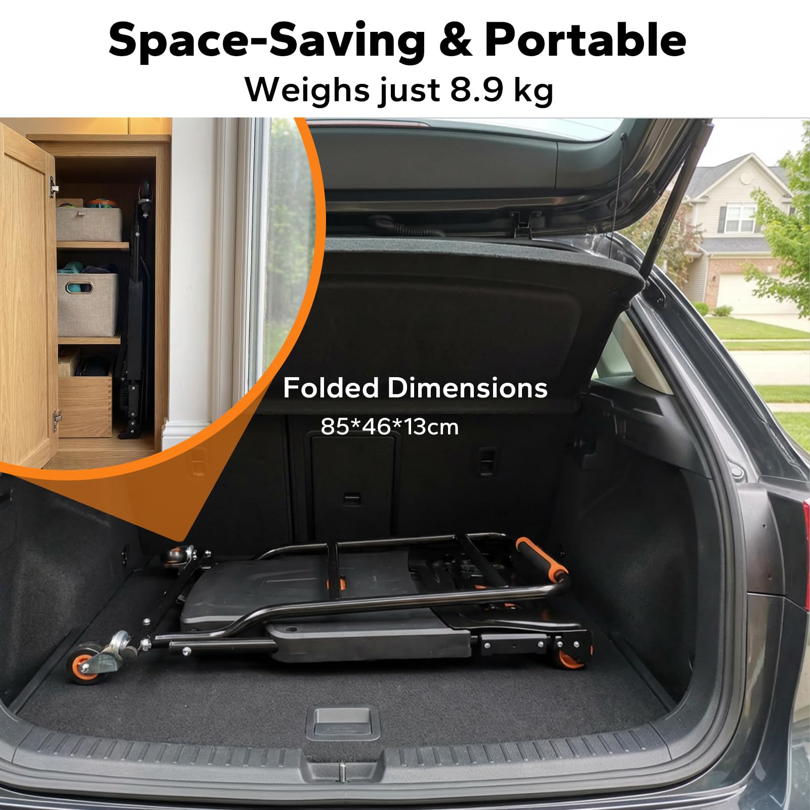 2-in-1 Sackkarre Klappbar 200 kg Tragkraft, Ohne Montage, Kombiniert Plattformwagen und Sackkarre – Ideal für Umzug & Garten, Orange