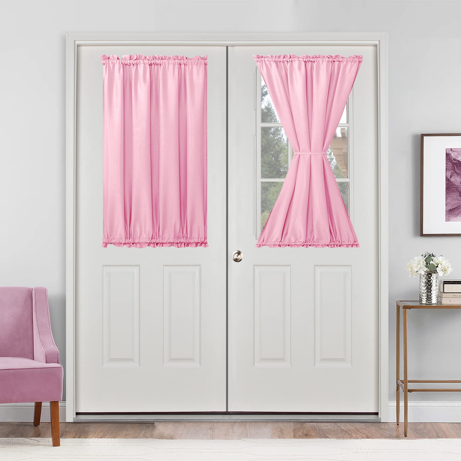 Rideaux de porte française passe-tringle rideau avant semi-transparent