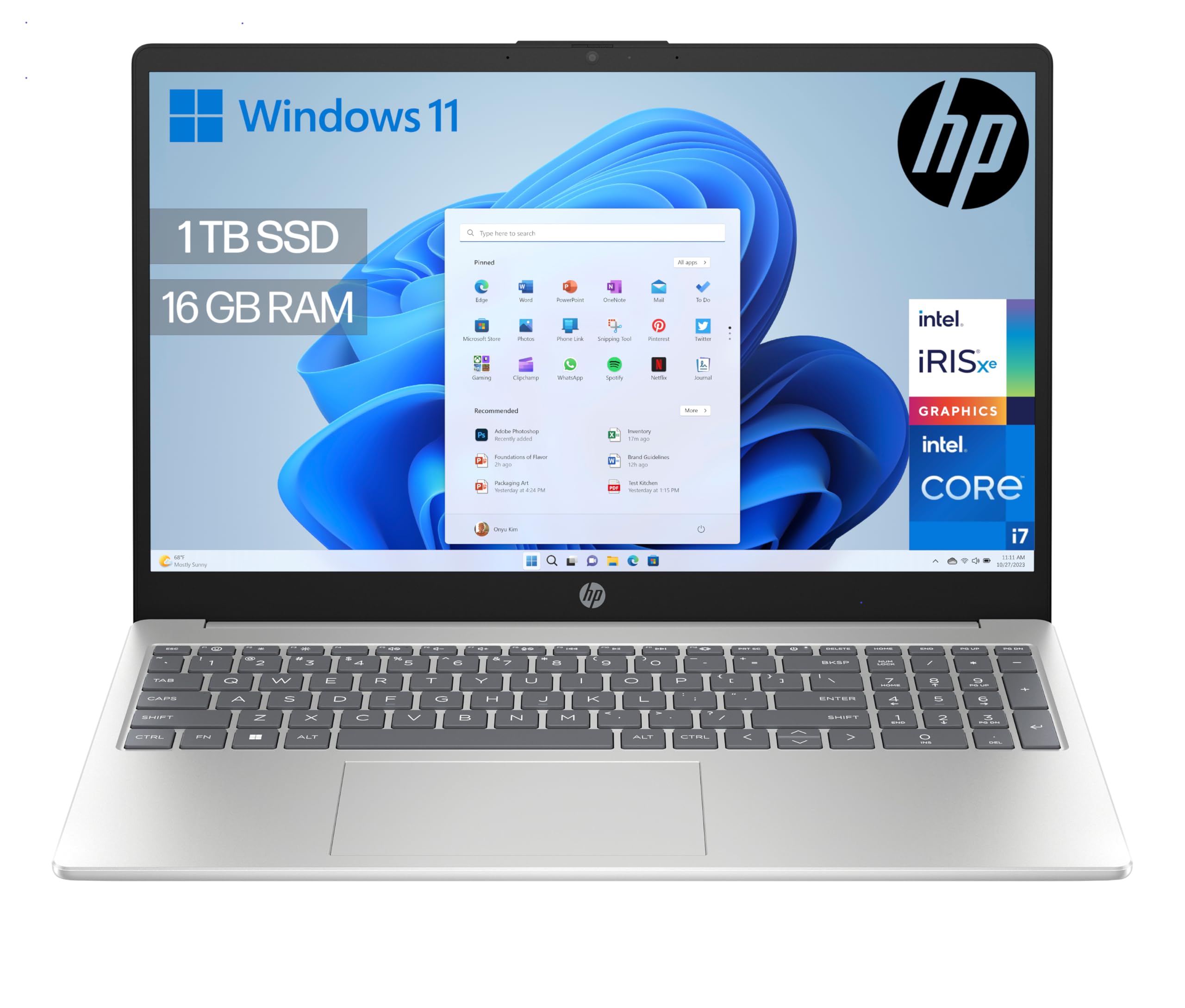 HP Ordenador portátil de 15.6" FHD (Intel Core i7-1335U, 16GB RAM, 512GB SSD, Intel Iris Xe Graphics, Windows 11) Silver - Teclado QWERTY Español