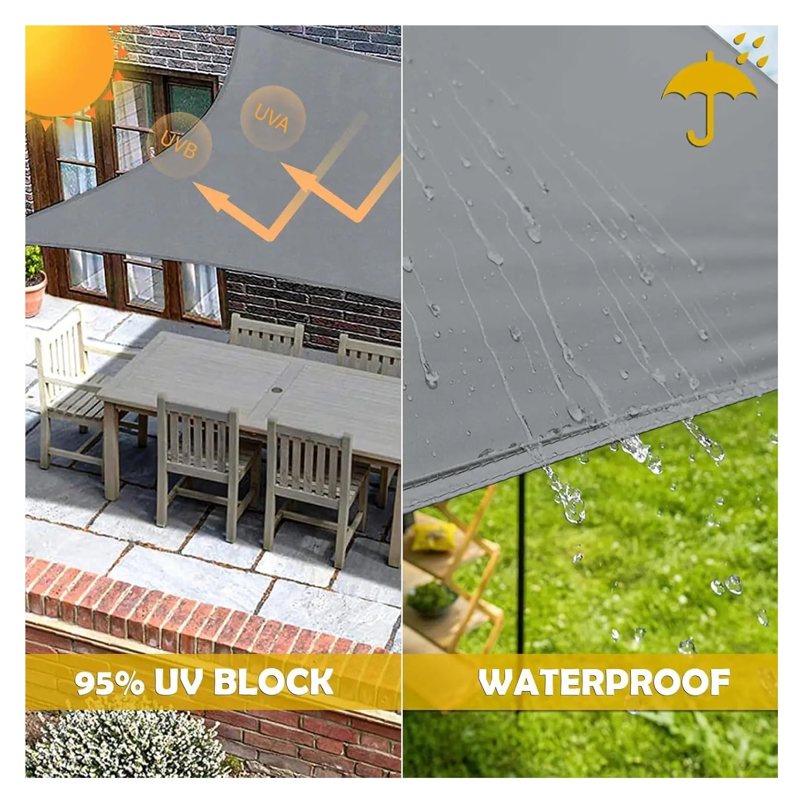 Baldacchino triangolare impermeabile con protezione solare e corde gratuite, perfetto per giardino, terrazza e pergola, 200 x 200 x 200 cm, vela ombreggiante per esterni