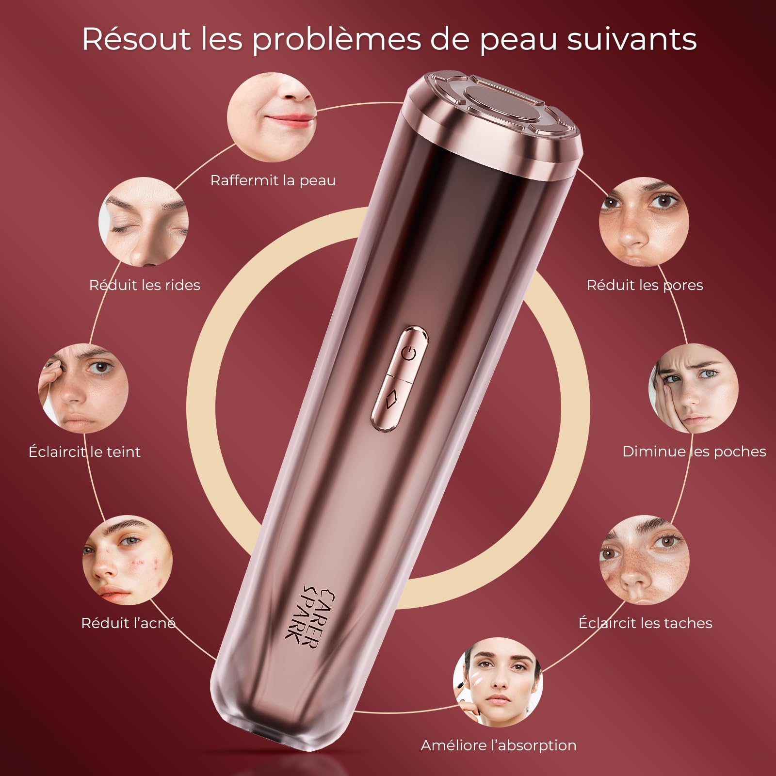 CARER SPARK Appareil Radiofréquence Visage 3MHz Appareil de Massage Visage | Anti-Rides avec Ultrasons EMS Photothérapie Réduction des Rides et des Fines Lignes