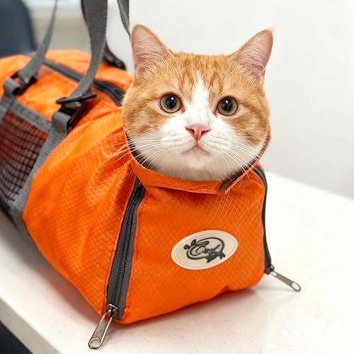 Cinf Cat Nail Clipping Cleaning Grooming Restraint Bag No Scratching Biting for Bathing Nail Trimming Injecting Examining(Orange,M)