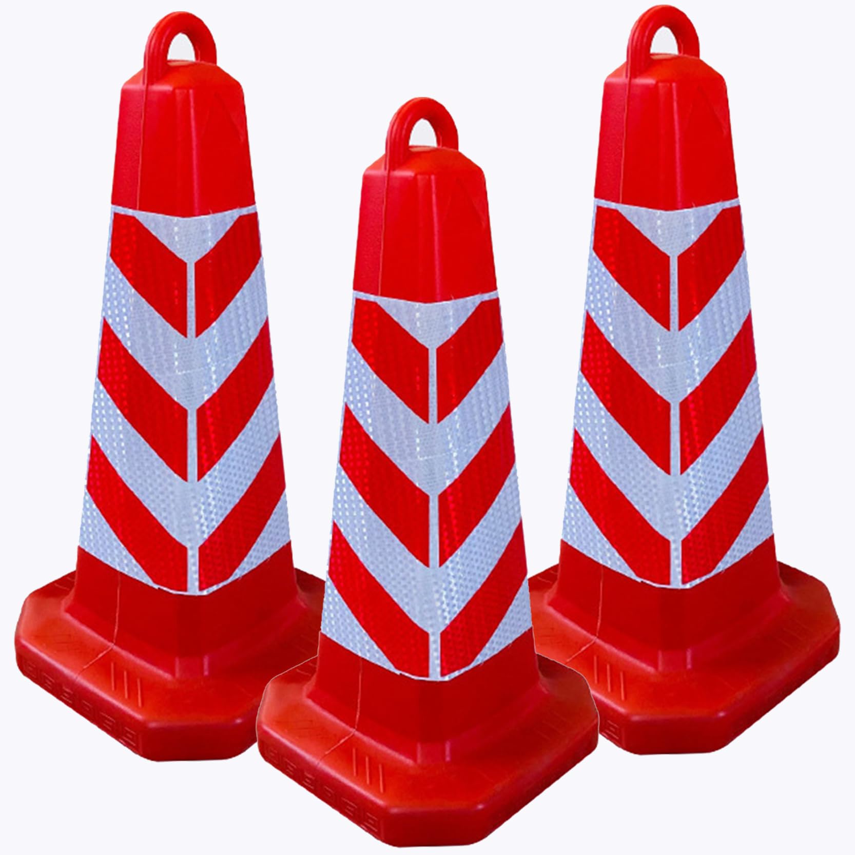 Lot de 3 Cône de Signalisation Orange avec Anneau de Levage,Cône Pliable Multi-usages avec Collerette Réfléchissante pour Parkings,Chantiers et Sécurité Routière(Size:70x40x40cm,Color:3A)