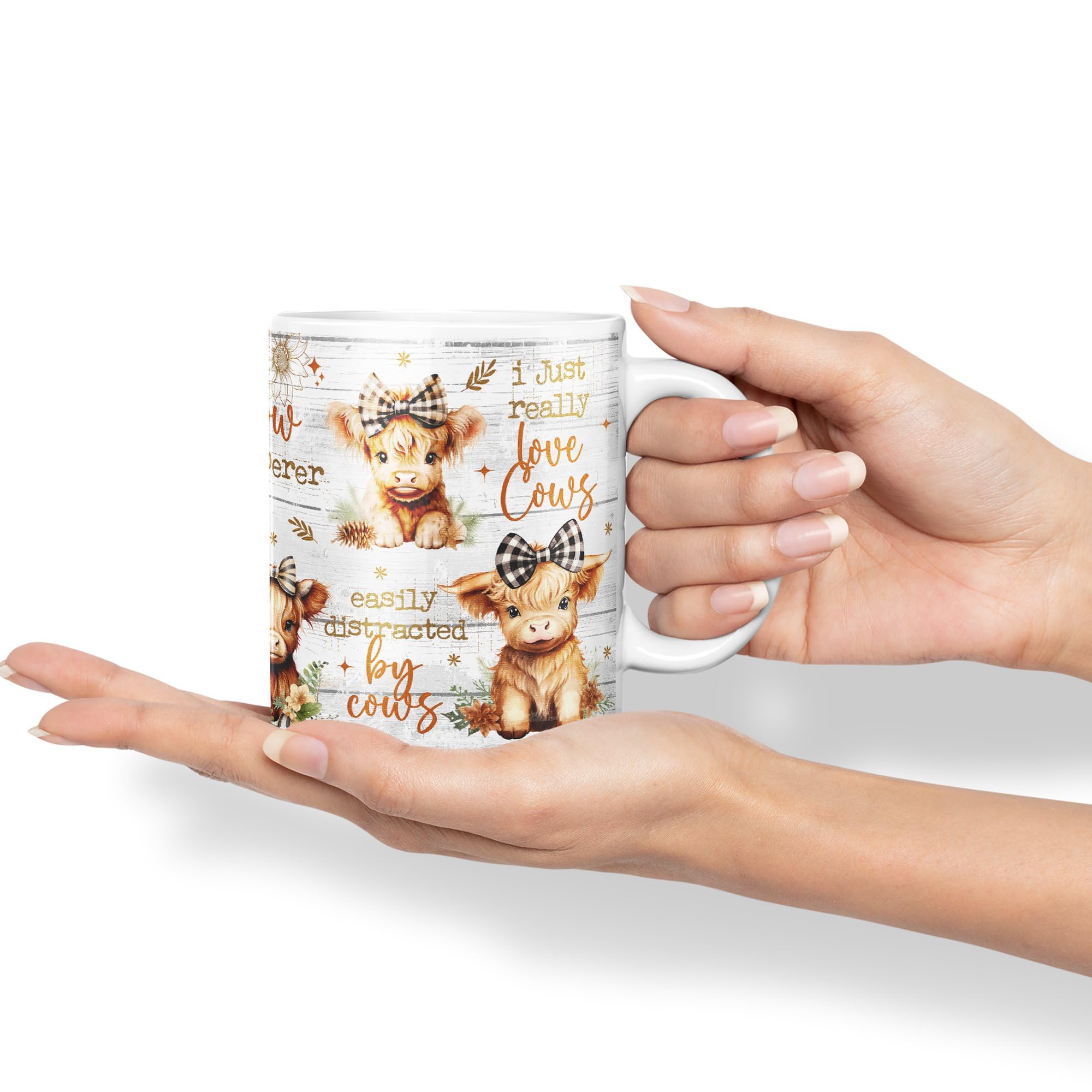 Vixar Easily Distracted by Baby Cow Whisperer I just Realy Love Cow Highland Scottish Farm Animals Ceramic Coloured Mug Cup for Tea Coffee Hot Brew 330ml 11Oz Gift (White) - Image 4