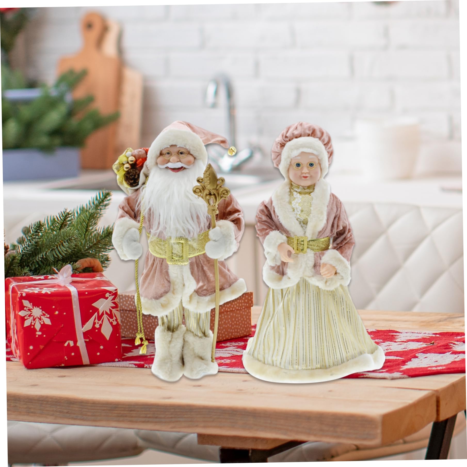 Figurines du Père Noël (Lot de 2) de 45 cm, représentant Monsieur et Madame Noël. Adorables Figurines pour décorer Une fenêtre ou Une Table pour