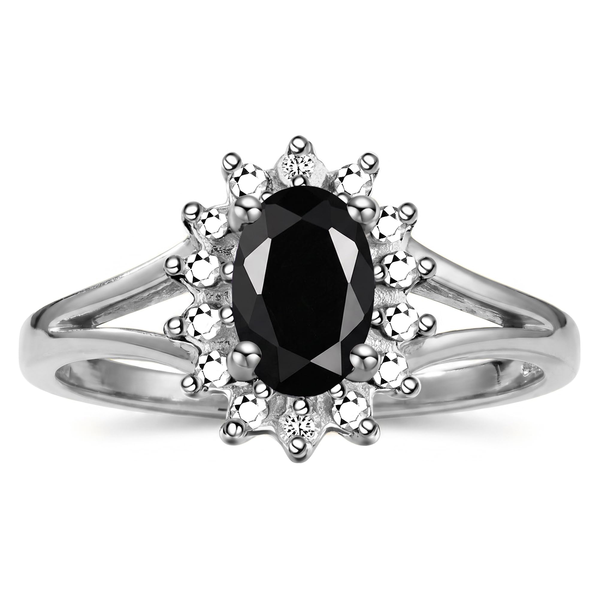 Rylos Halo Ring: Diamond Birthstone with 6X4MM Oval Gemstone - Women's Jewelry in Sterling Silver - Stunning Diamond Ring Sizes 5-10