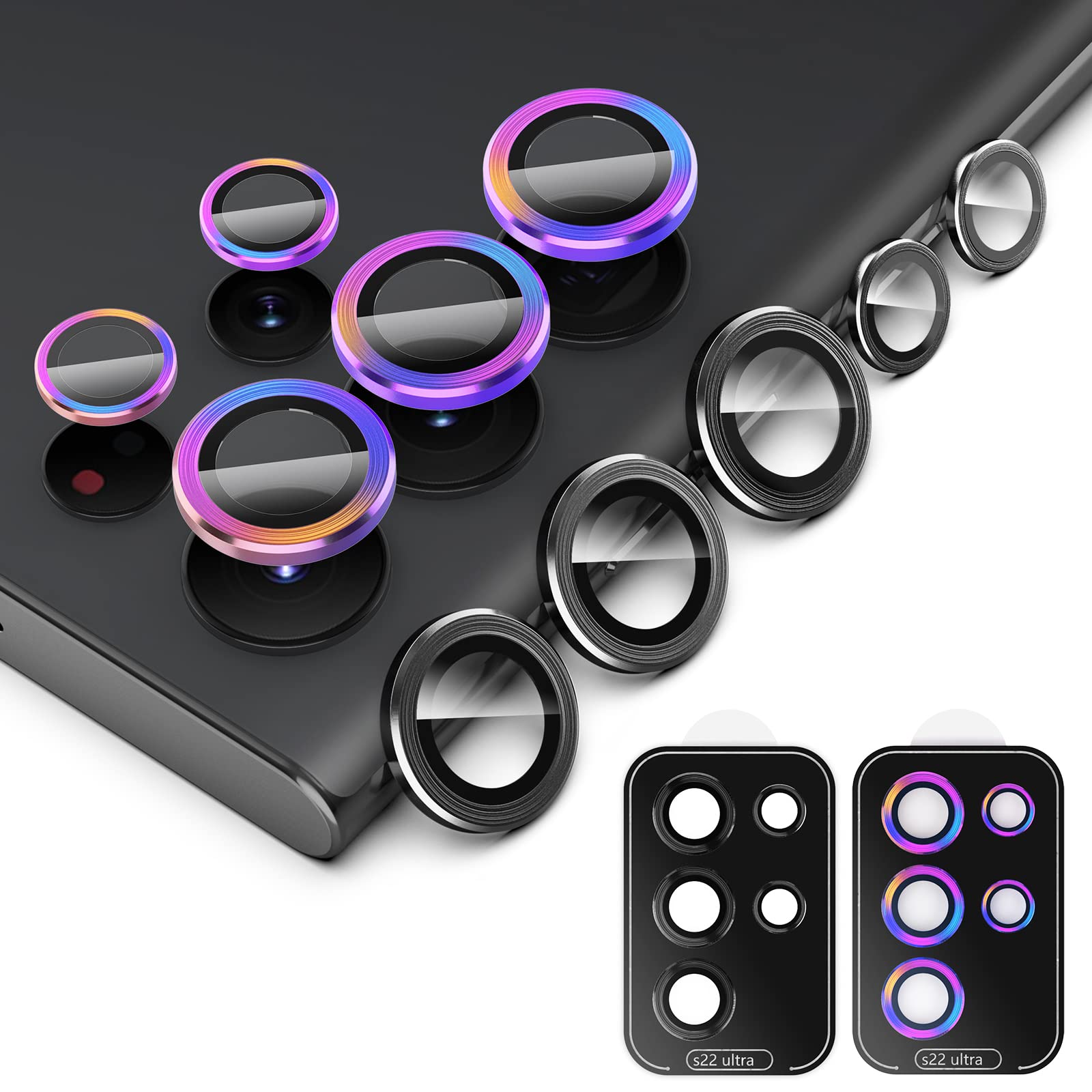 Simpeak 2 Pack Individual Camera Lens Protector Compatible with Samsung Galaxy S22 Ultra 5G 2022, 9H Tempered Glass Camera Cover Metal Ring for S22
