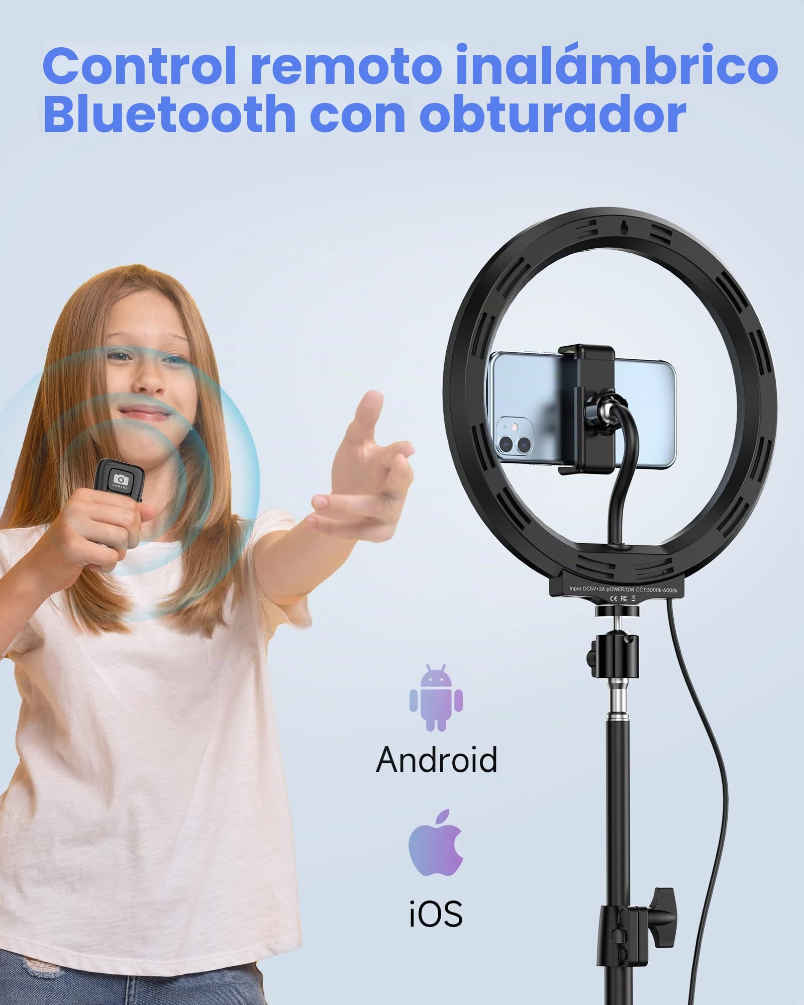 Aro De Luz con Tripode Alto - QIUOIO Anillo De Luz LED 10.2'' para Movil con 35 Modos RGB - Ring Light 3 Efectos de Iluminación y 10 Brillo Ajustable - Se Pueden Usar para Disparos TikTok Twich Live