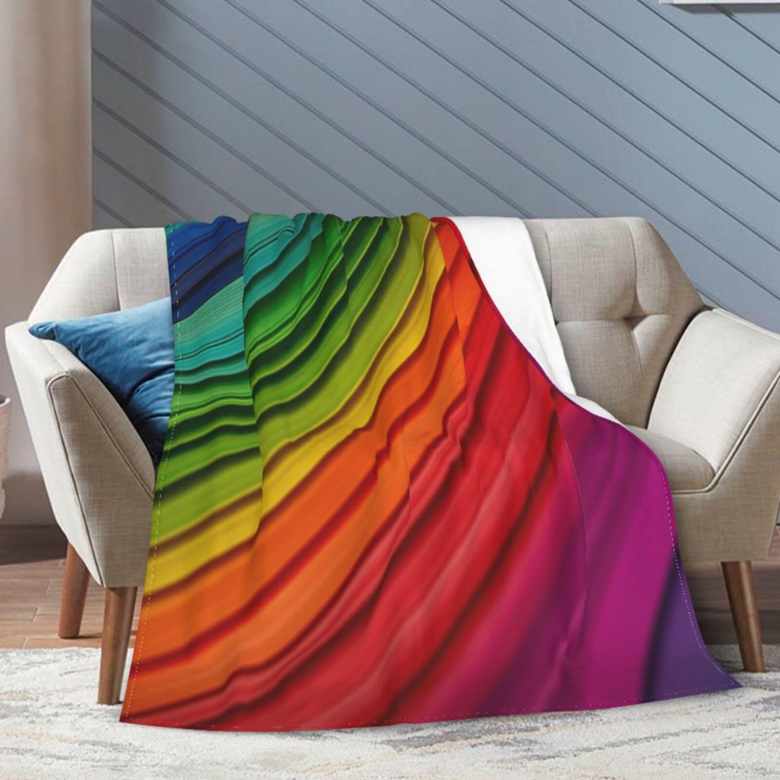 Plaid arc-en-ciel KHiry couverture pelucheuse légère pour cocooning au salon