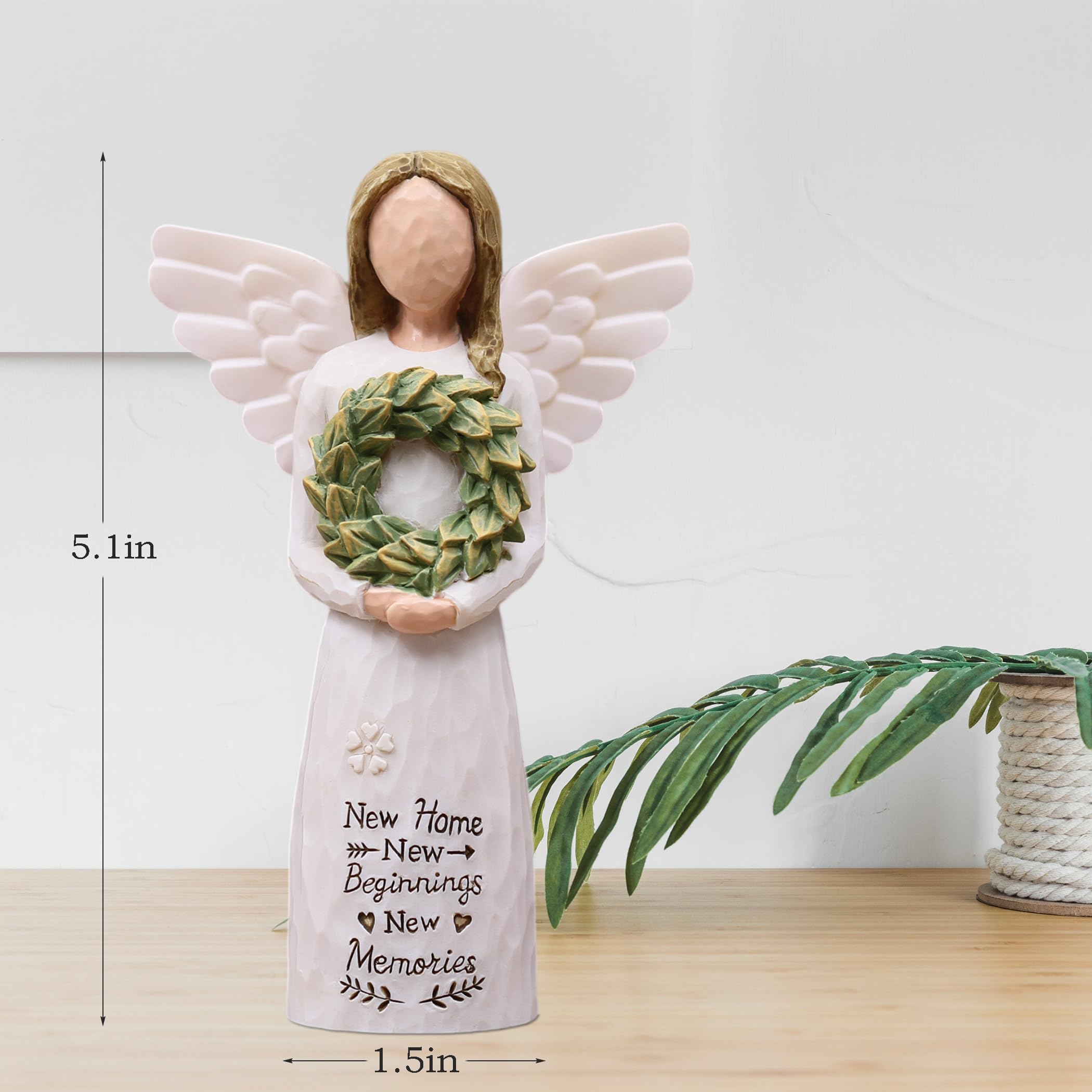 House Warming Gifts New Home Essentials, New Home Gift Ideas for Women Homeowner, Hand-Painted Resin Angel Figurine with Floral Wreath