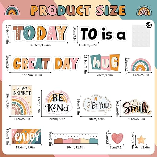 Miniatura 2 de Juego de tablones de anuncios con texto en inglés "Today is A Great Day", decoración motivacional para profesores, afirmaciones positivas, recortes