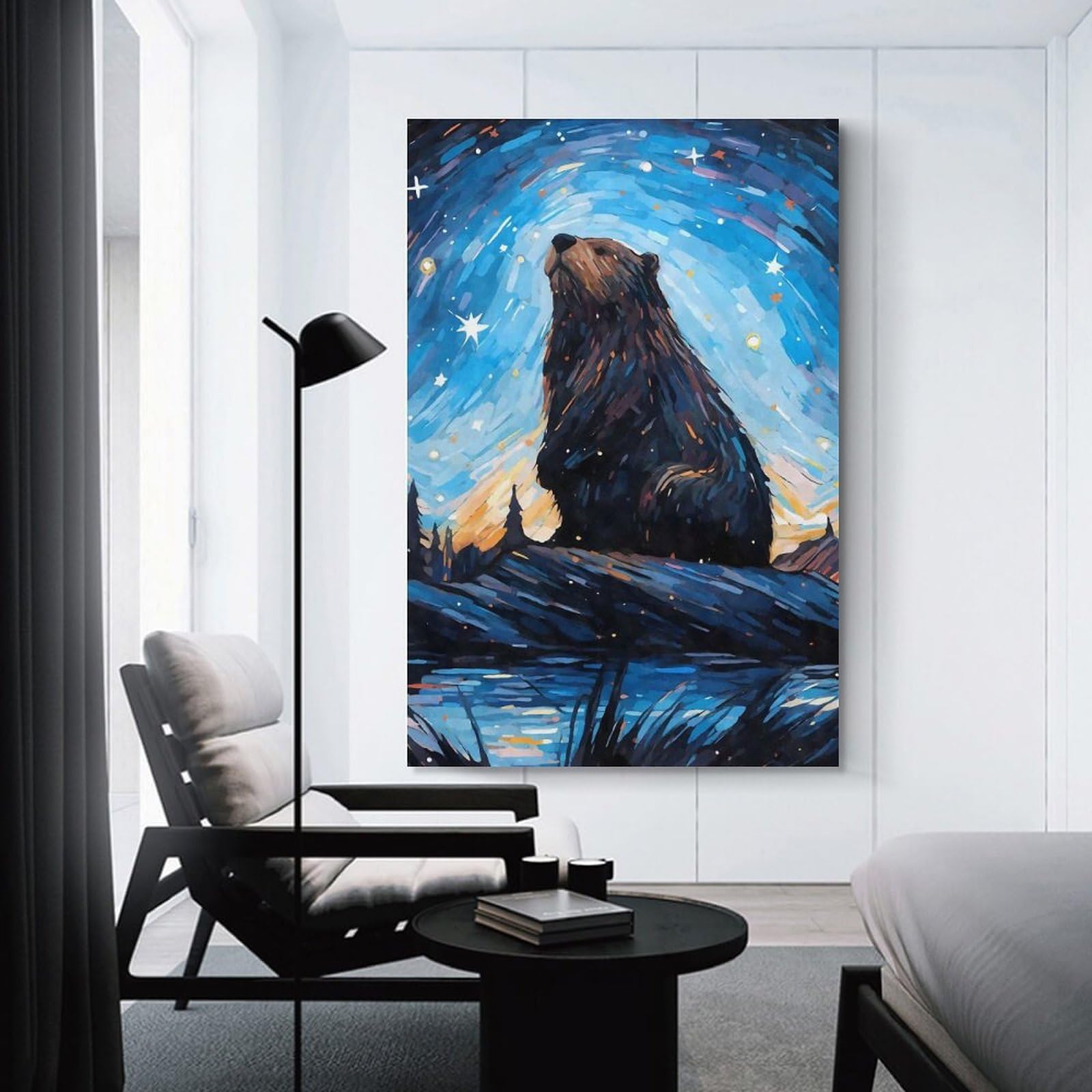 Junmoney Unframe-Style-19 Beaver Bober Starry Night Wall Art Print, 08X12inch(20X30cm), For Living Room, Bedroom, Office Or Hallway, A Flexible Wall Accent For Shared Spaces