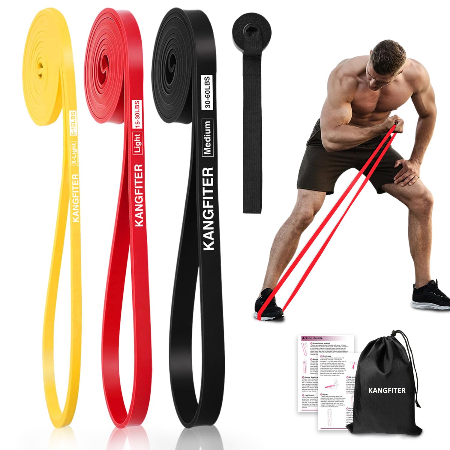 KANGFITER Resistance Bands for Working Out, Pull Up Bands for Men Women, Thick Heavy Resistance Band Set with Door Anchor, Elastic Exercise Bands for
