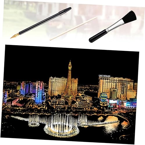 Miniatura 4 de EXCEART 1 juego de 4 piezas de tabla de rascar de arte para adultos, hecho a mano, manualidades, noche, veiw, rascador, dibujo para niños, tablero