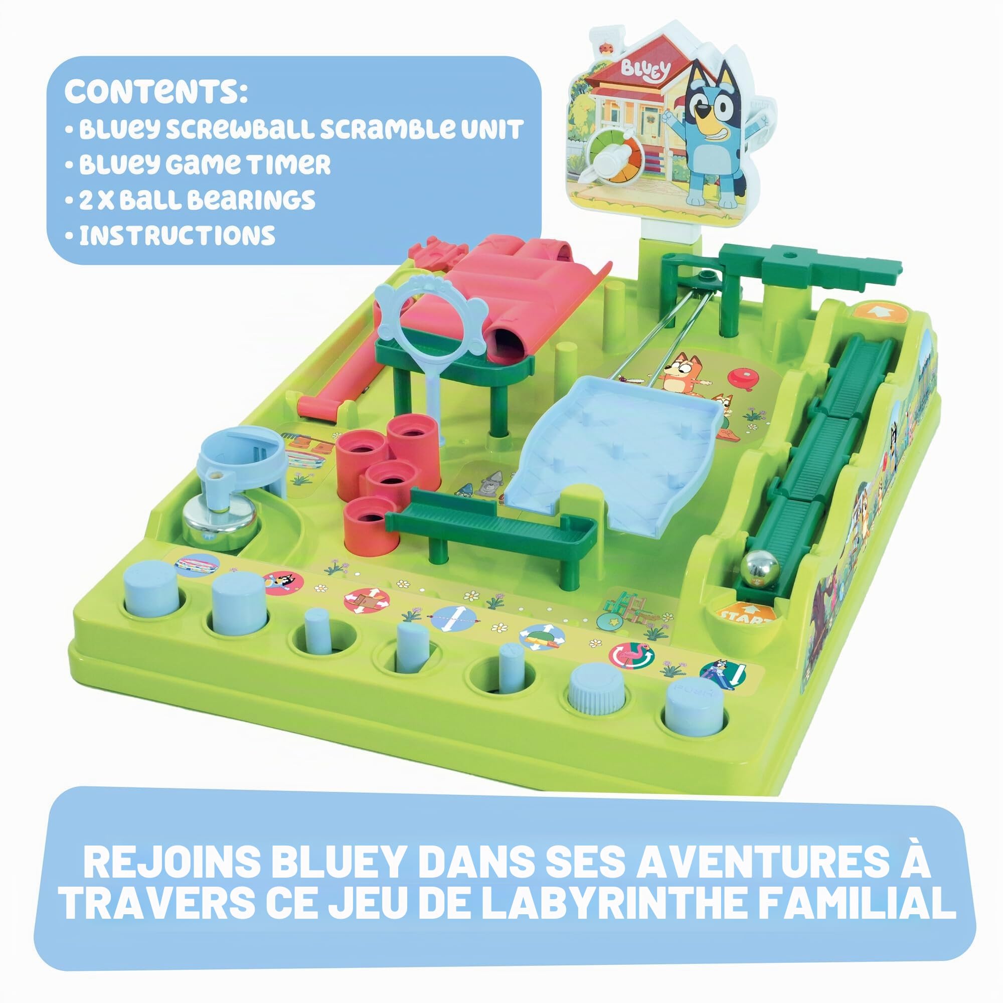 Tomy Bluey Screwball Scramble Marble Labyrinthe – Jeux pour Enfants – Jeux de Maternelle et préscolaire – Cadeaux Bluey pour Enfants – 1 à 4 Joueurs – À partir de 5 Ans